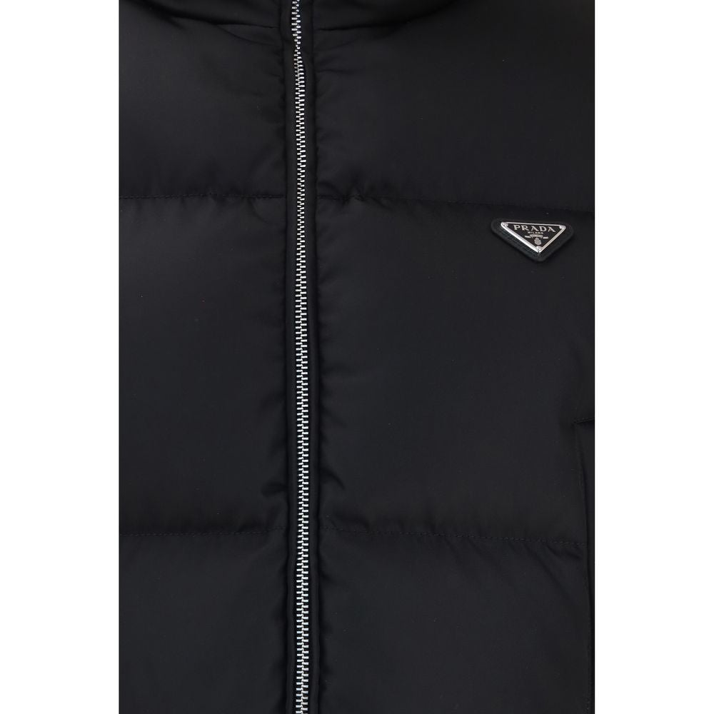 Prada Schwarze Gänsedaunenjacke in voller Länge