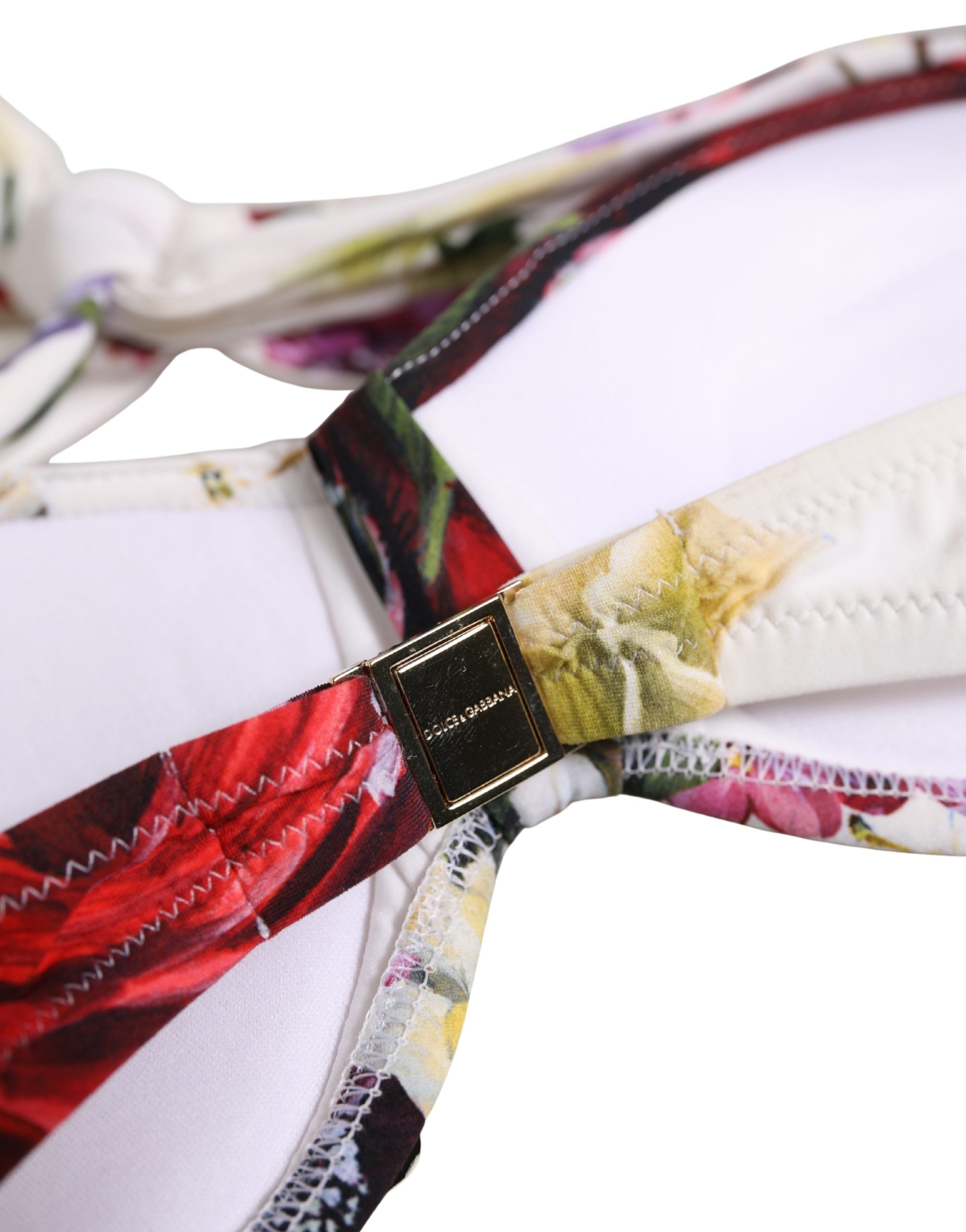 Dolce & Gabbana weißes Bikinioberteil aus Nylon mit Blumenprint