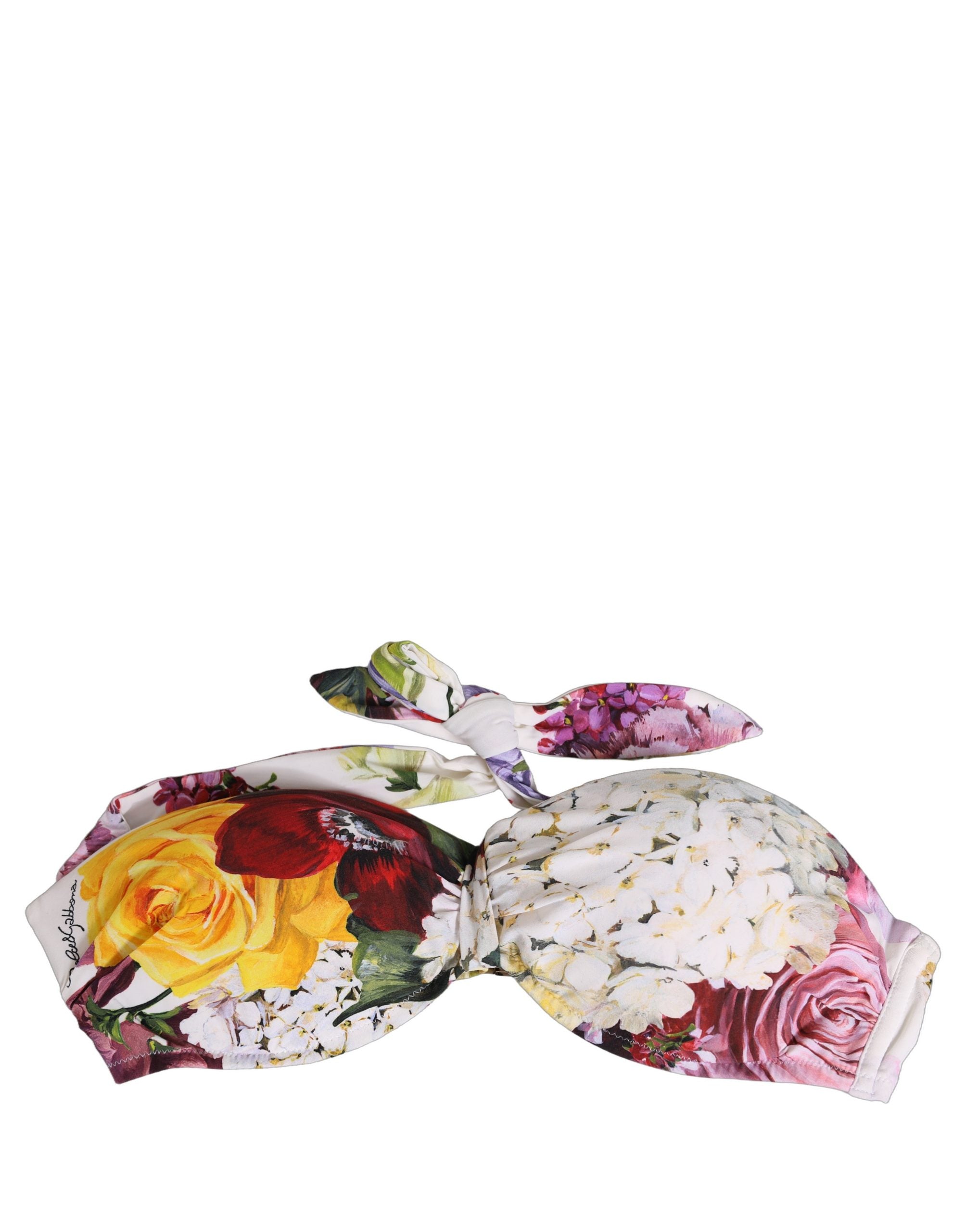 Dolce & Gabbana weißes Bikinioberteil aus Nylon mit Blumenprint