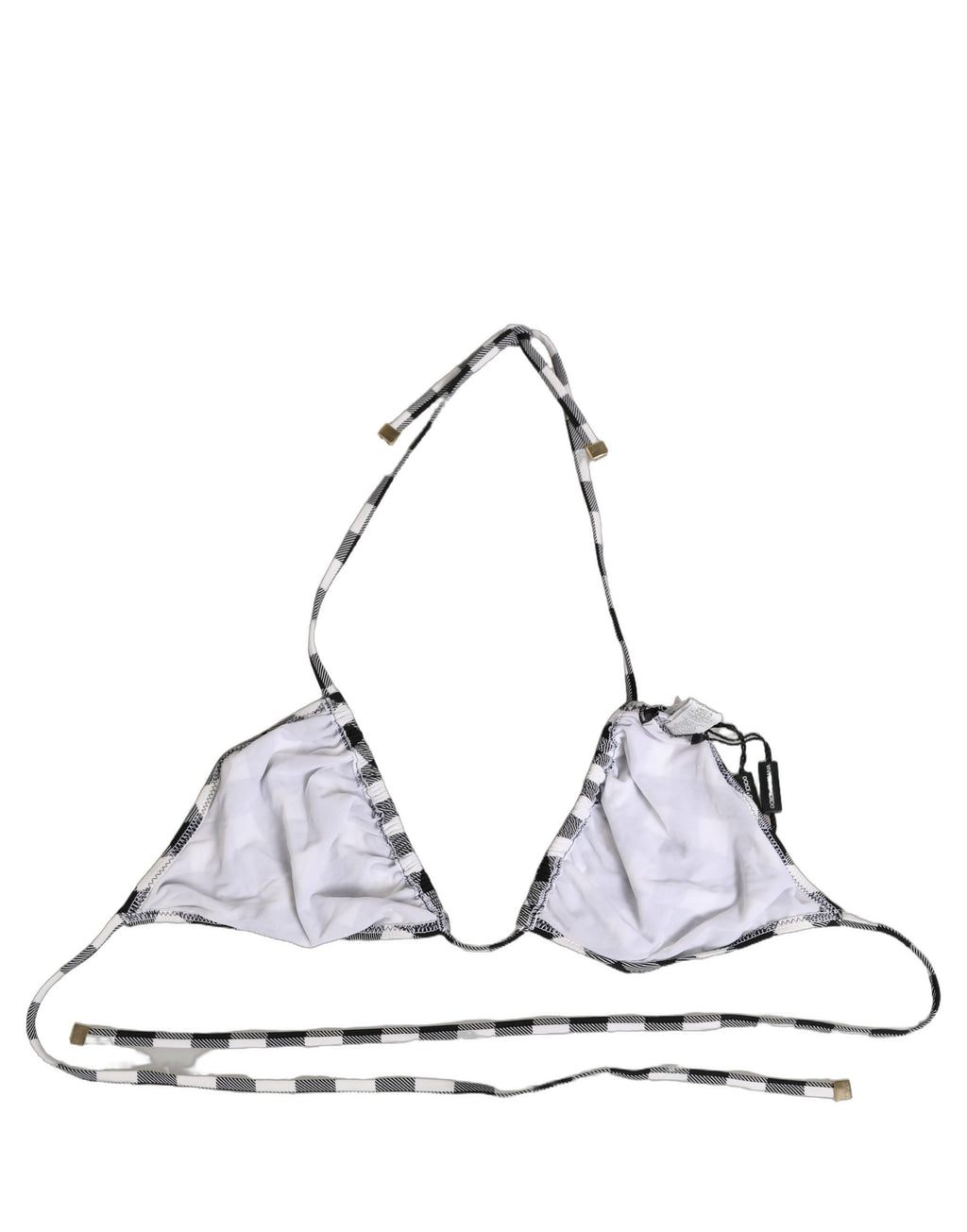 Dolce & Gabbana Schwarz Weiß Kariertes Neckholder Beachwear Bikini-Oberteil