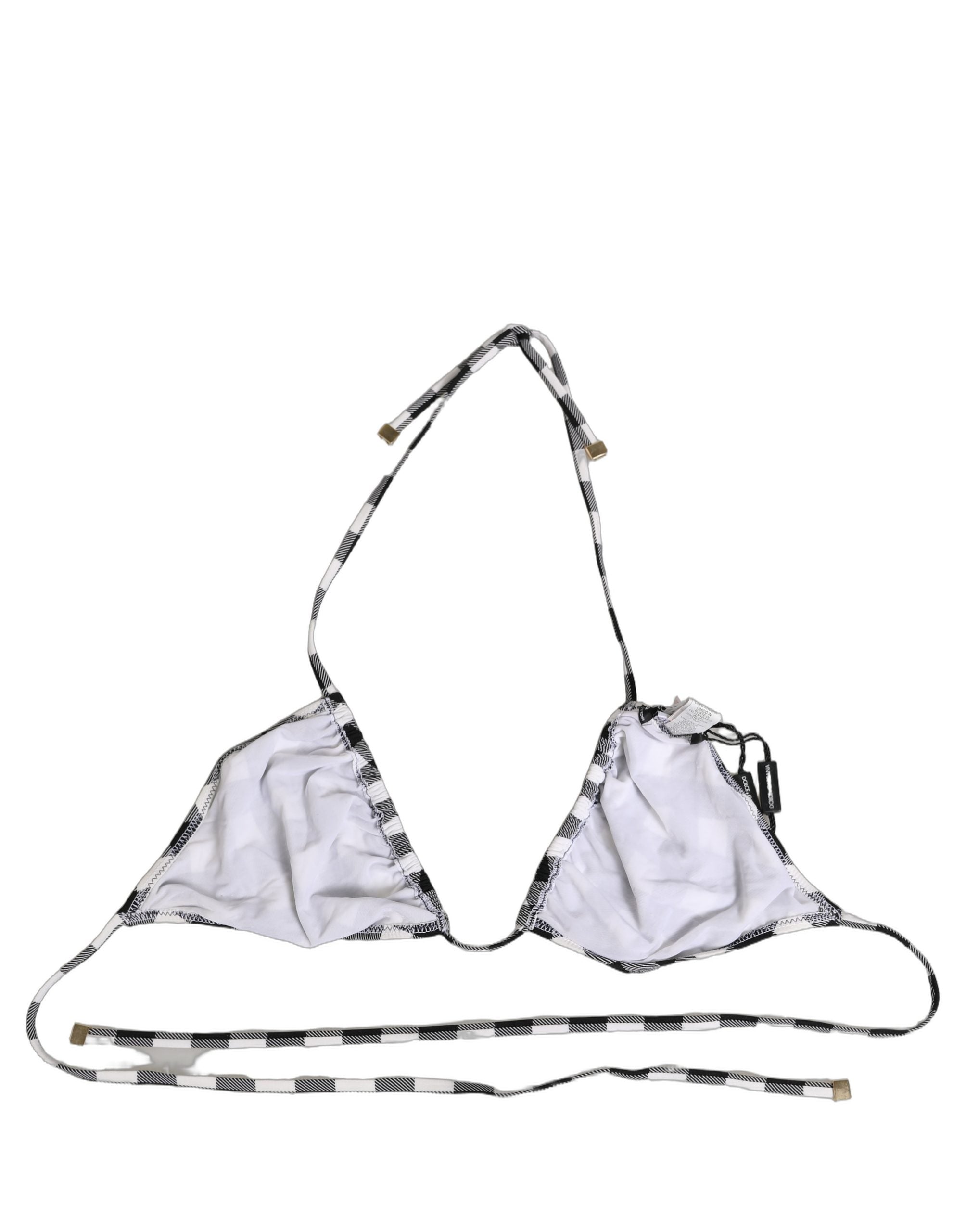 Dolce & Gabbana Schwarz Weiß Kariertes Neckholder Beachwear Bikini-Oberteil