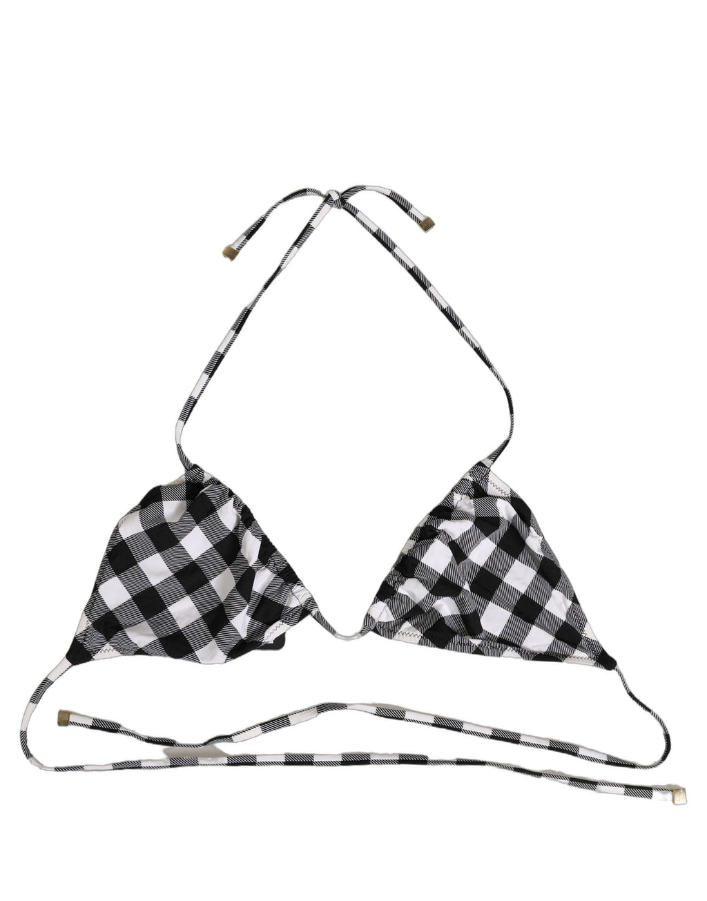 Dolce & Gabbana Schwarz Weiß Kariertes Neckholder Beachwear Bikini-Oberteil