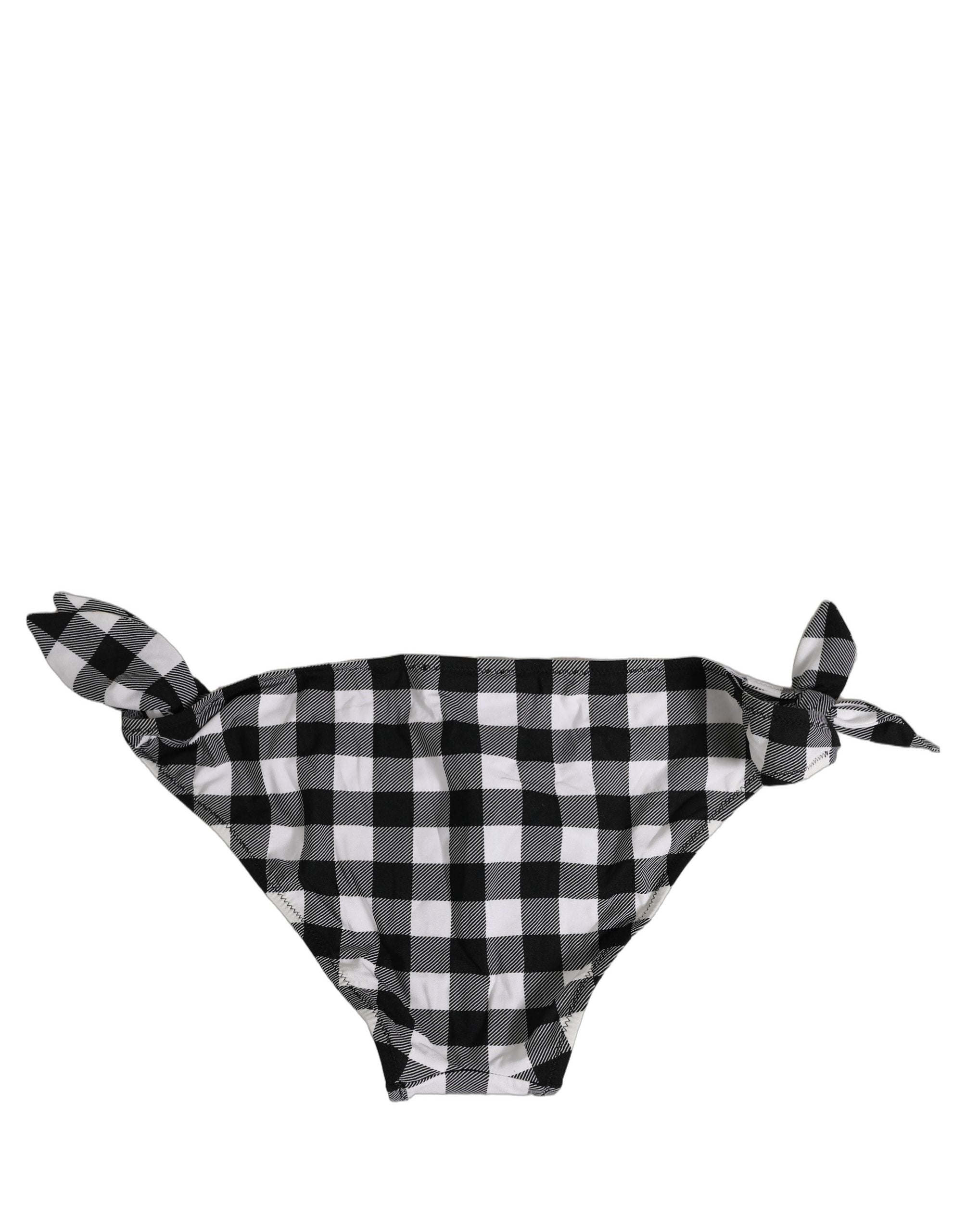 Dolce & Gabbana Schwarz-weiß kariertes Strandmode-Bikiniunterteil