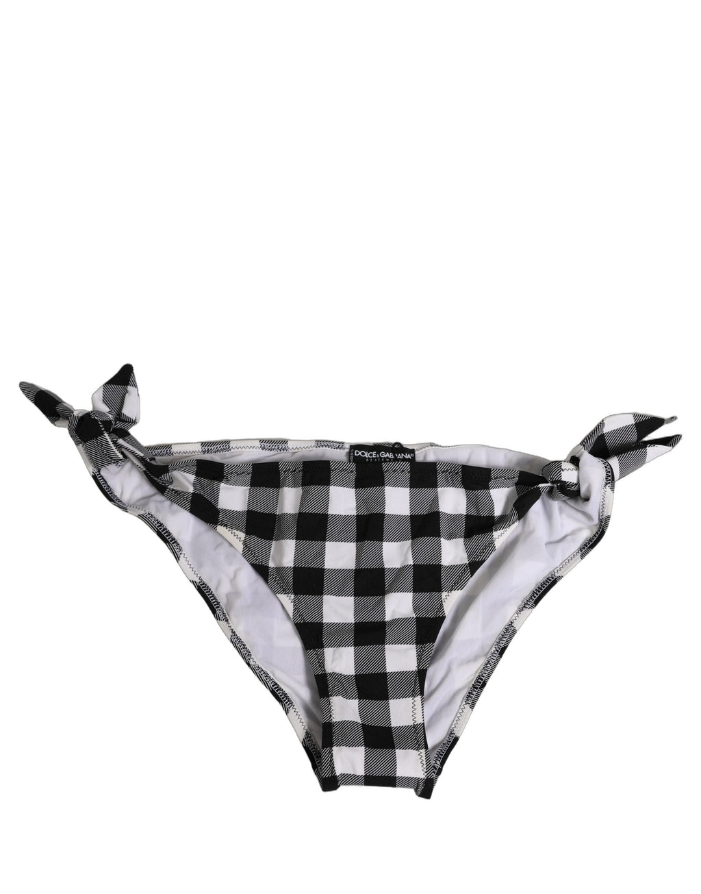 Dolce & Gabbana Schwarz-weiß kariertes Strandmode-Bikiniunterteil