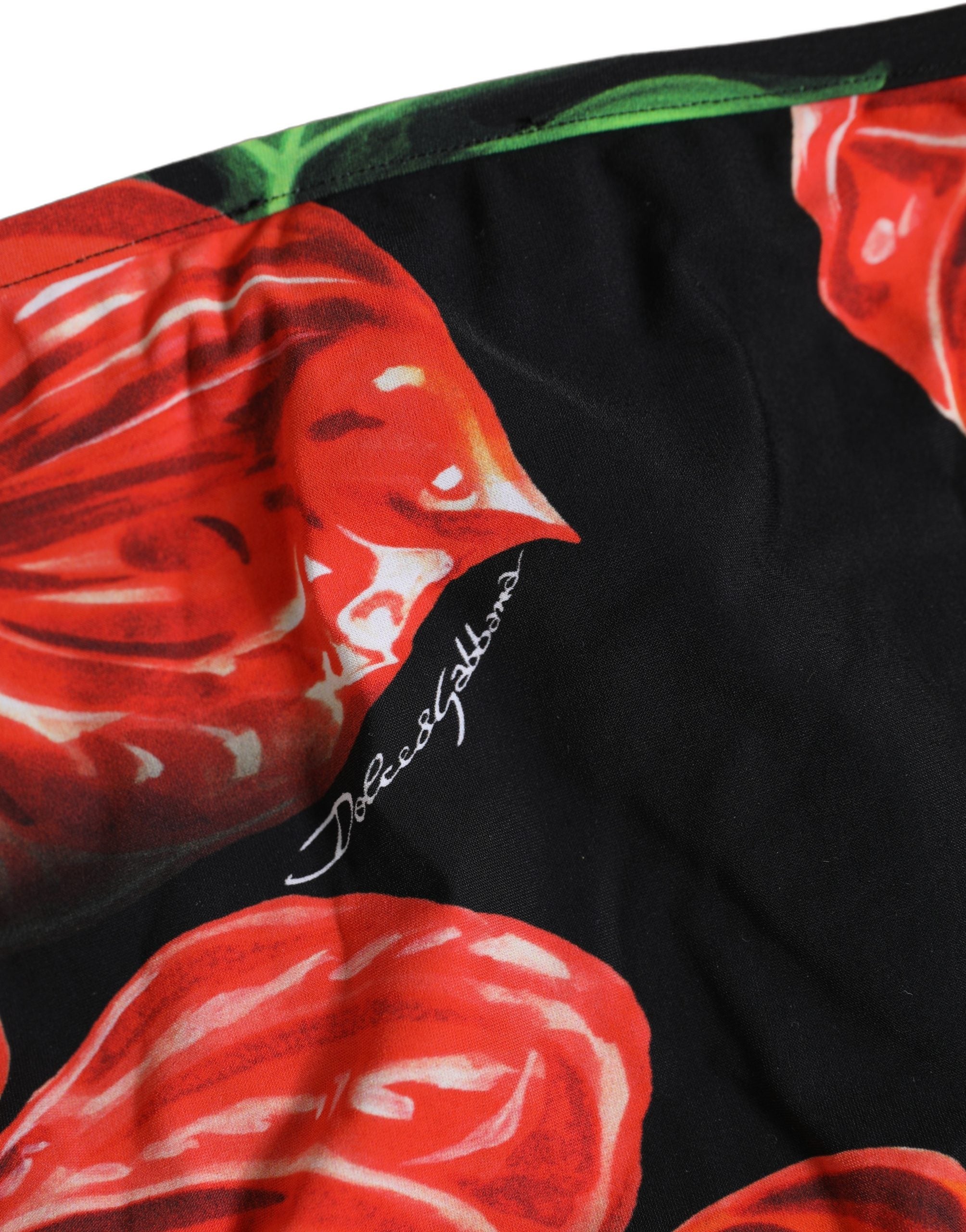Dolce & Gabbana Schwarzes Bikini-Unterteil aus Nylon mit Blumenprint