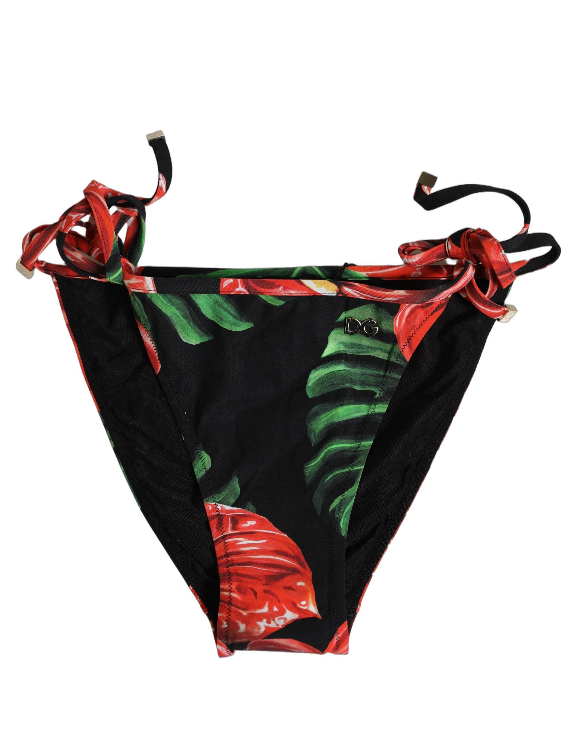 Dolce & Gabbana Schwarzes Bikini-Unterteil aus Nylon mit Blumenprint