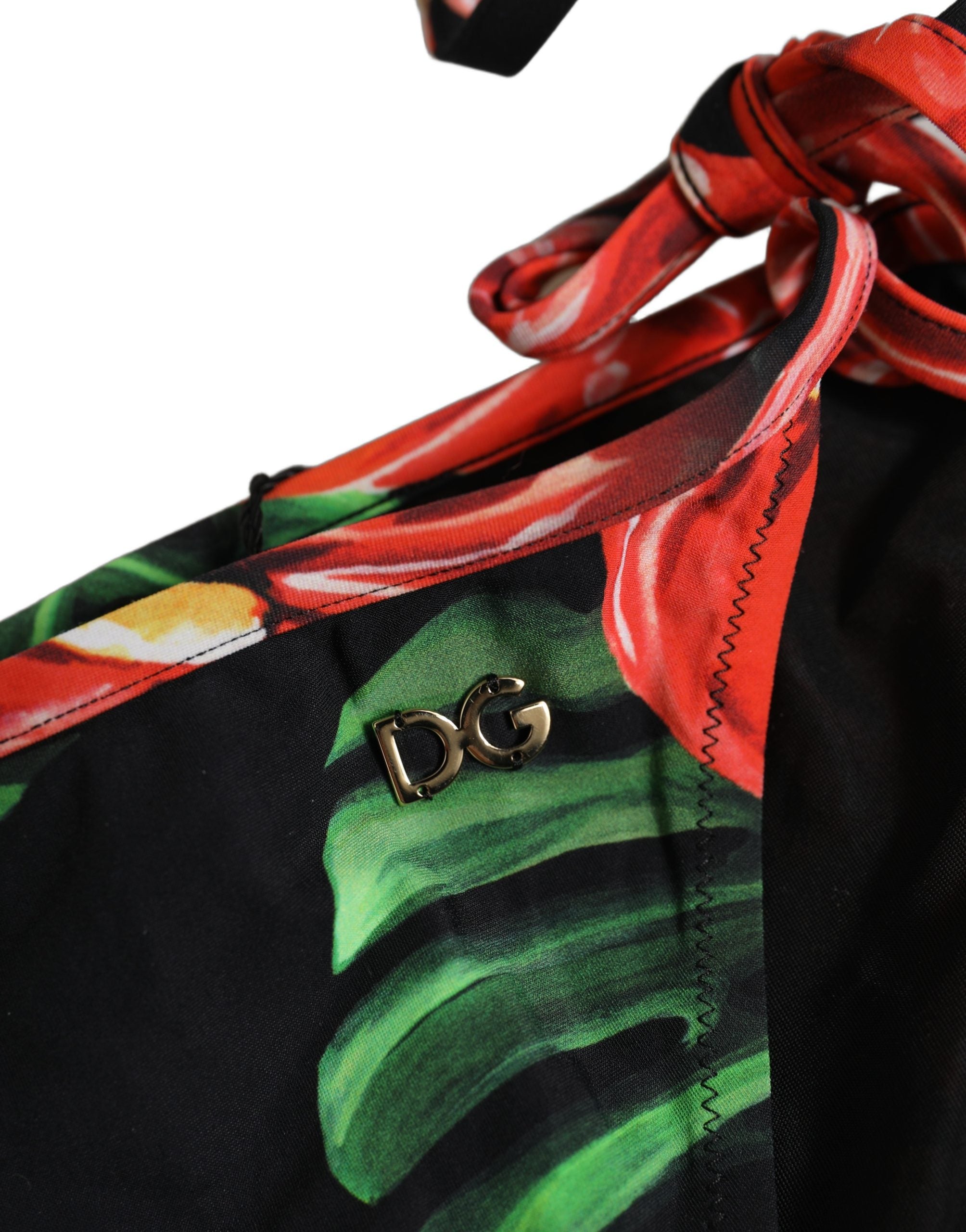 Dolce & Gabbana Schwarzes Bikini-Unterteil aus Nylon mit Blumenprint