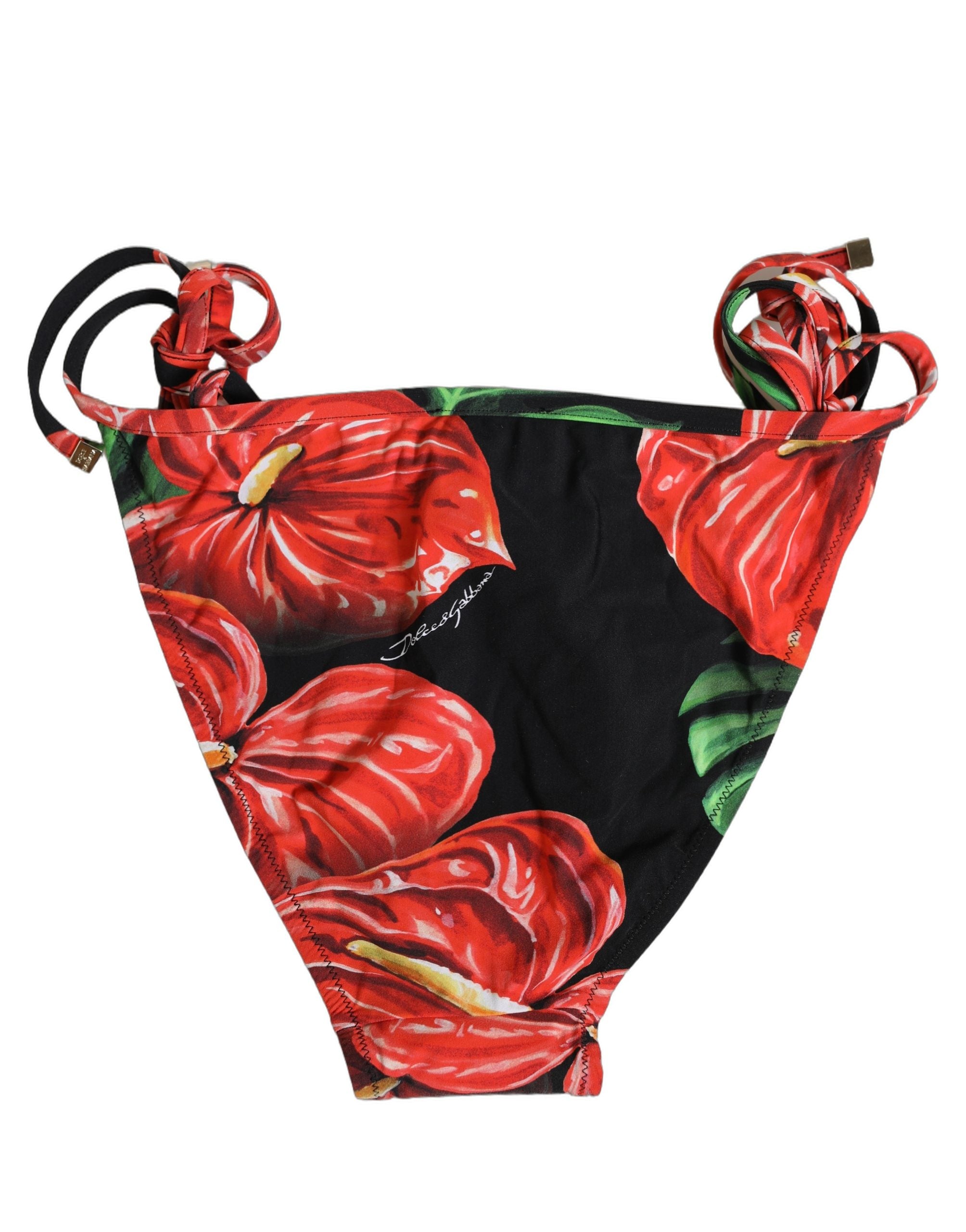 Dolce & Gabbana Schwarzes Bikini-Unterteil aus Nylon mit Blumenprint