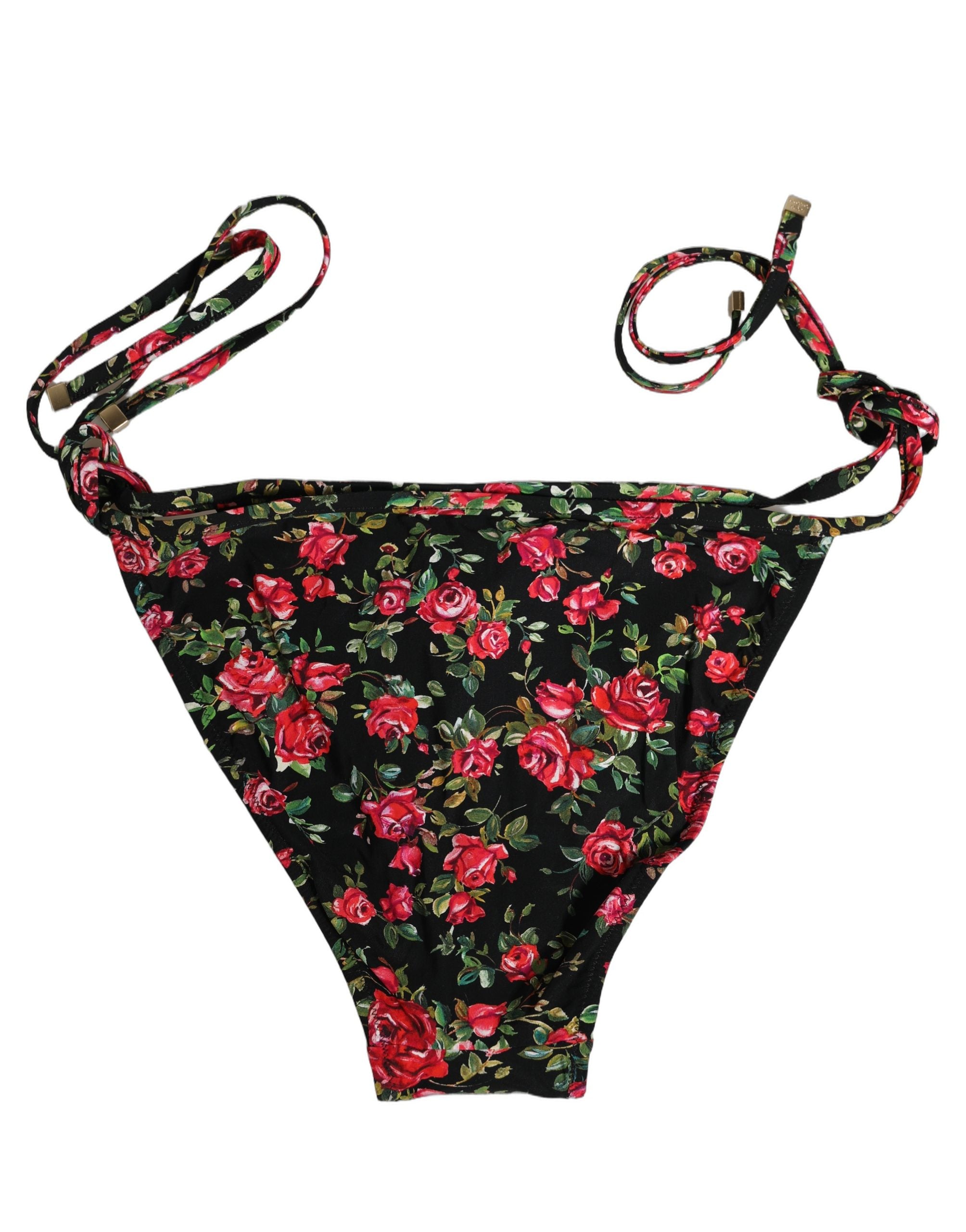 Dolce & Gabbana Schwarzes Bikini-Unterteil aus Nylon mit Blumenprint