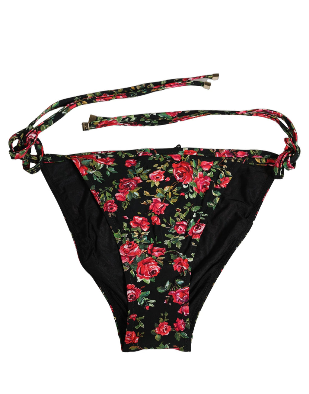 Dolce & Gabbana Schwarzes Bikini-Unterteil aus Nylon mit Blumenprint