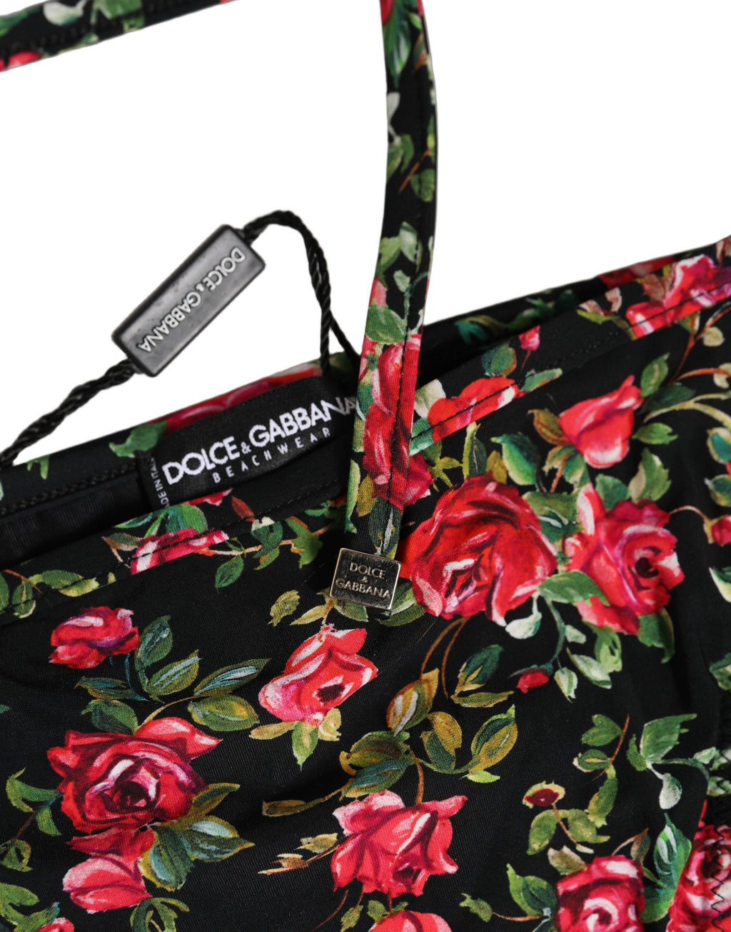 Dolce & Gabbana Schwarzes Bikini-Unterteil aus Nylon mit Blumenprint