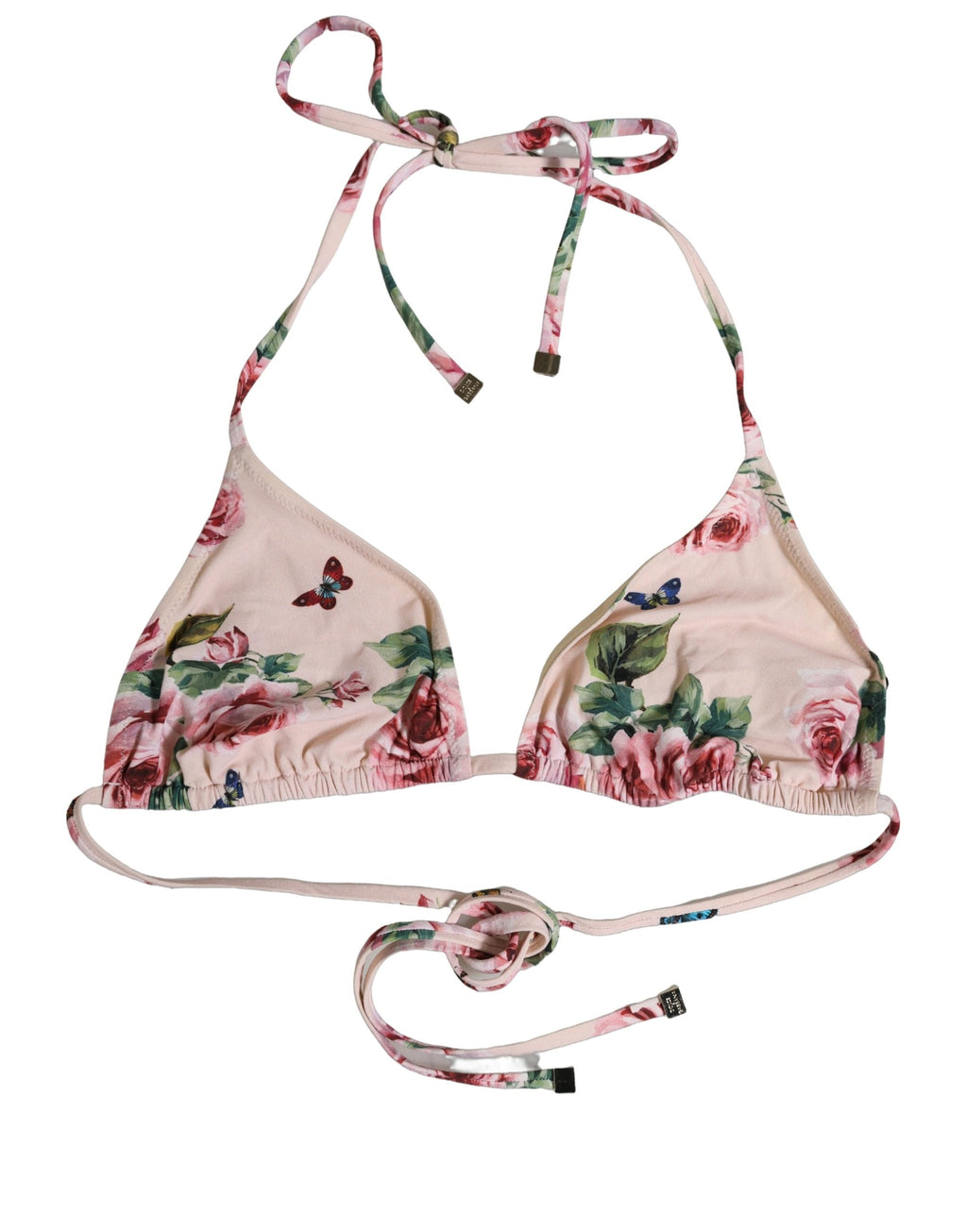 Dolce & Gabbana Pinkes Nylon Neckholder-Bikinioberteil mit Blumenmuster