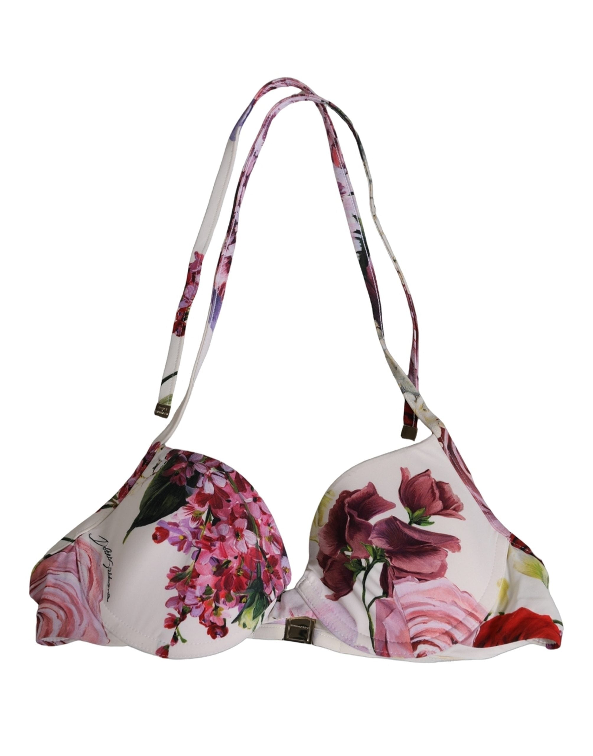 Dolce & Gabbana Bikini-Oberteil aus Nylon mit weißem Blumendruck