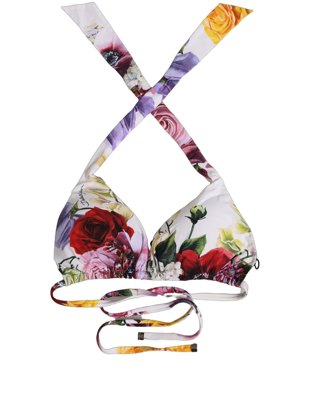 Dolce & Gabbana weißes Bikinioberteil mit Blumenprint und Dreieck-Design
