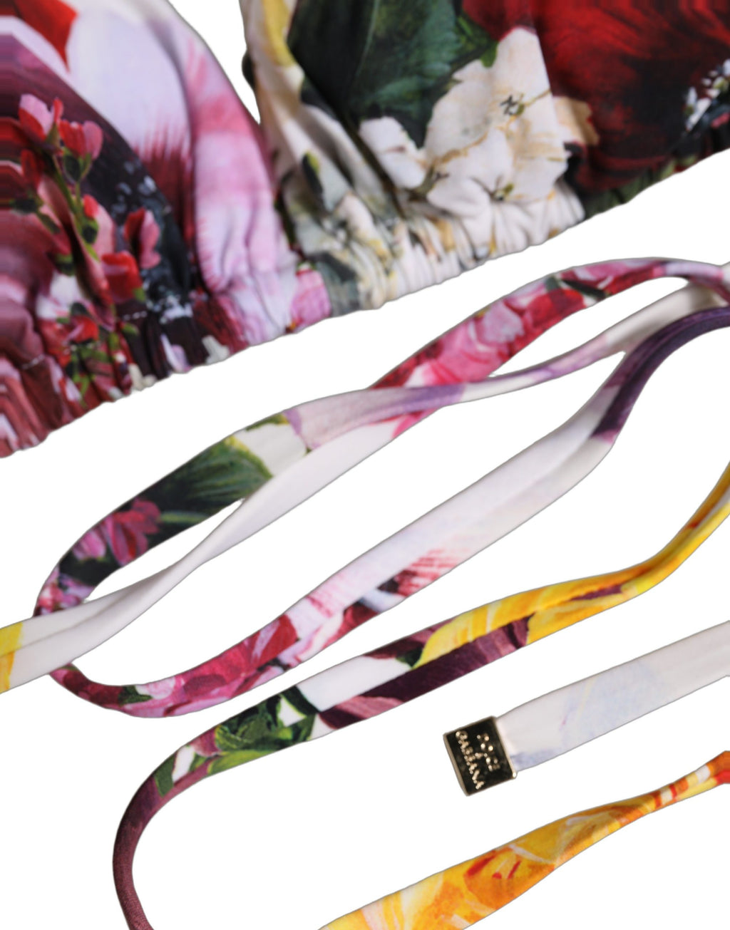 Dolce & Gabbana weißes Bikinioberteil mit Blumenprint und Dreieck-Design