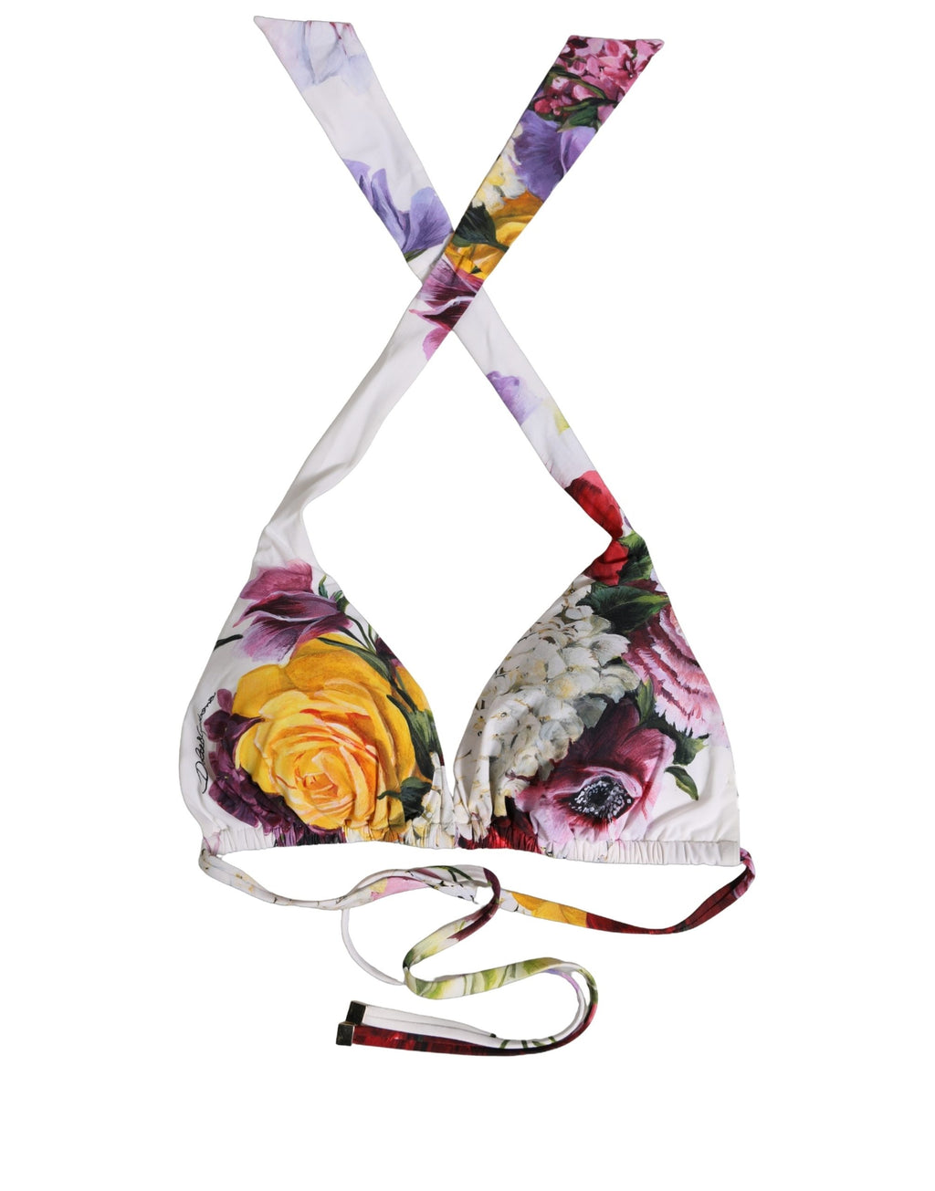 Dolce & Gabbana weißes Bikinioberteil mit Blumenprint und Triangel-Form