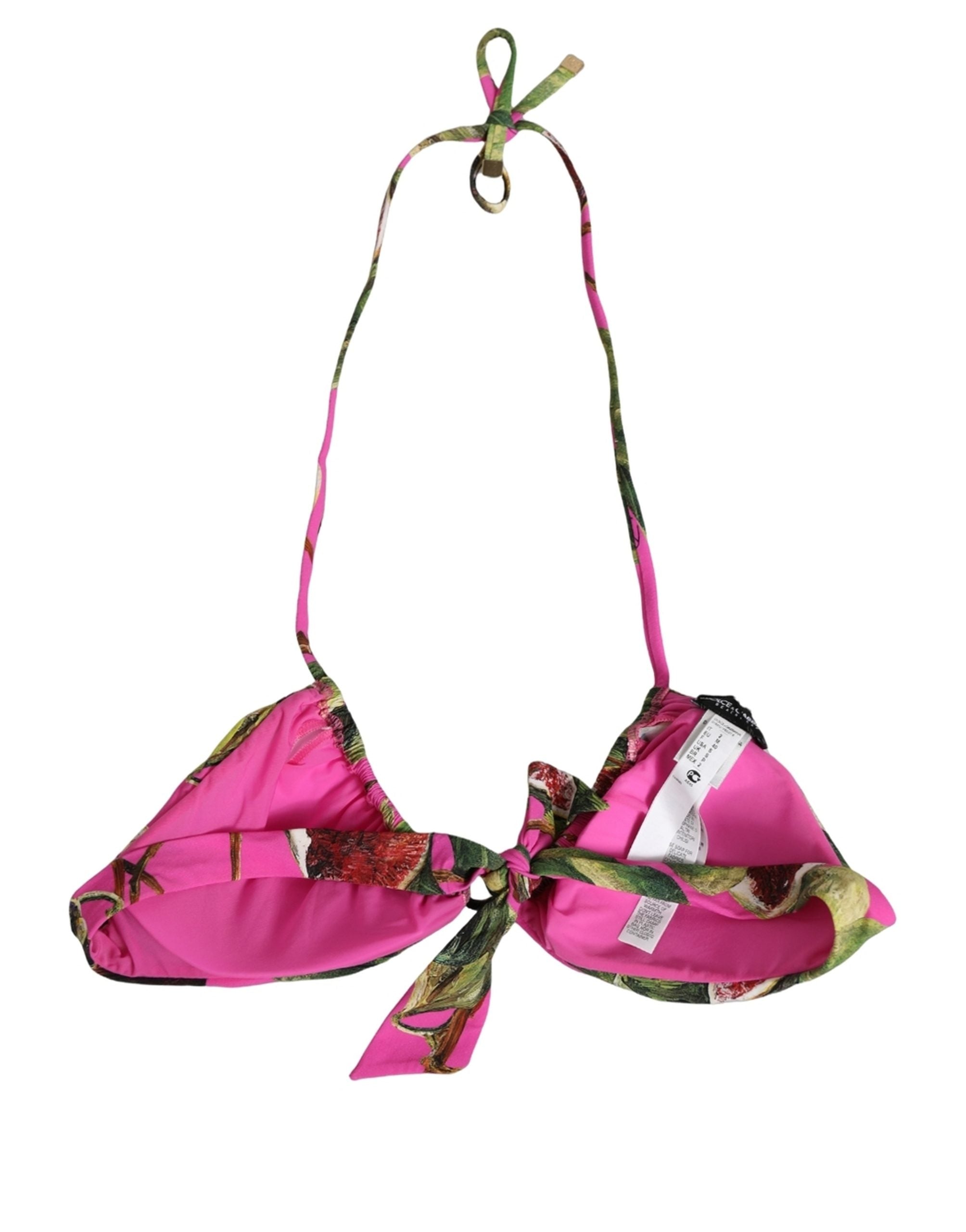 Maillot de bain bikini Dolce & Gabbana à imprimé figue rose fuchsia, haut de plage élégant et tendance.