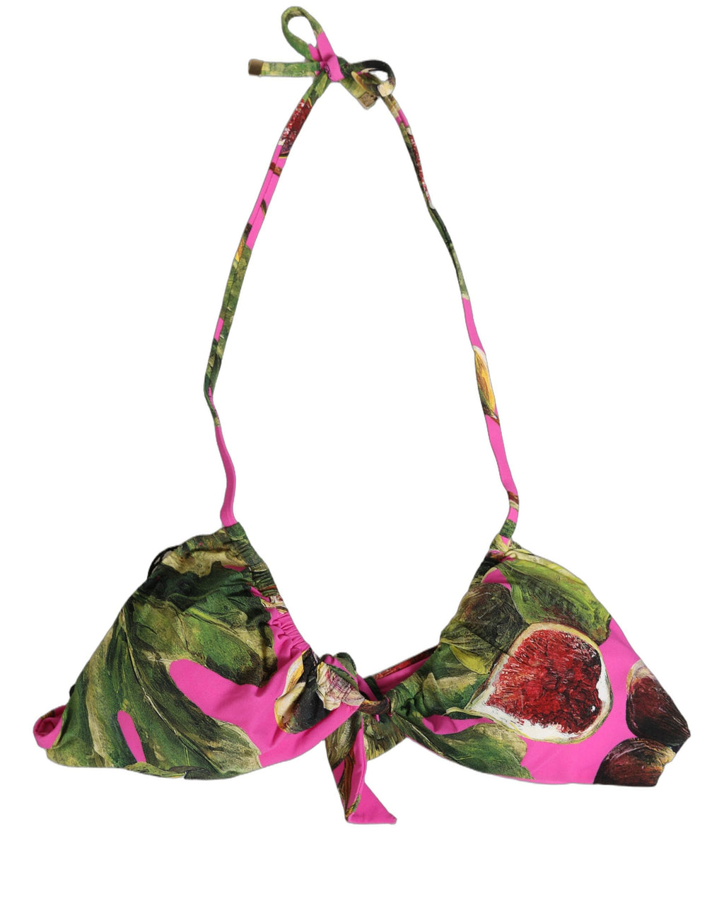 Haut de bikini Dolce & Gabbana à imprimé figue rose fuchsia, maillot de bain élégant pour la plage.