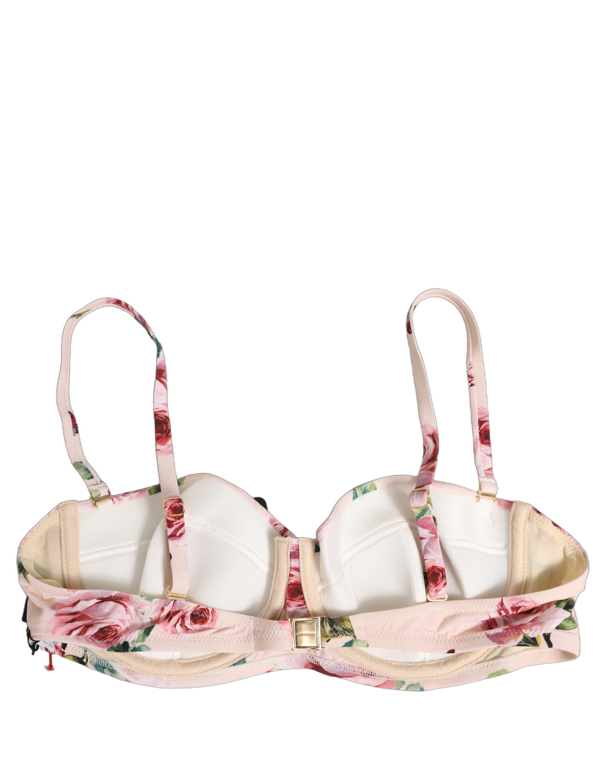 Bikini top à armatures Dolce & Gabbana avec imprimé floral rose pour maillot de bain d'été.