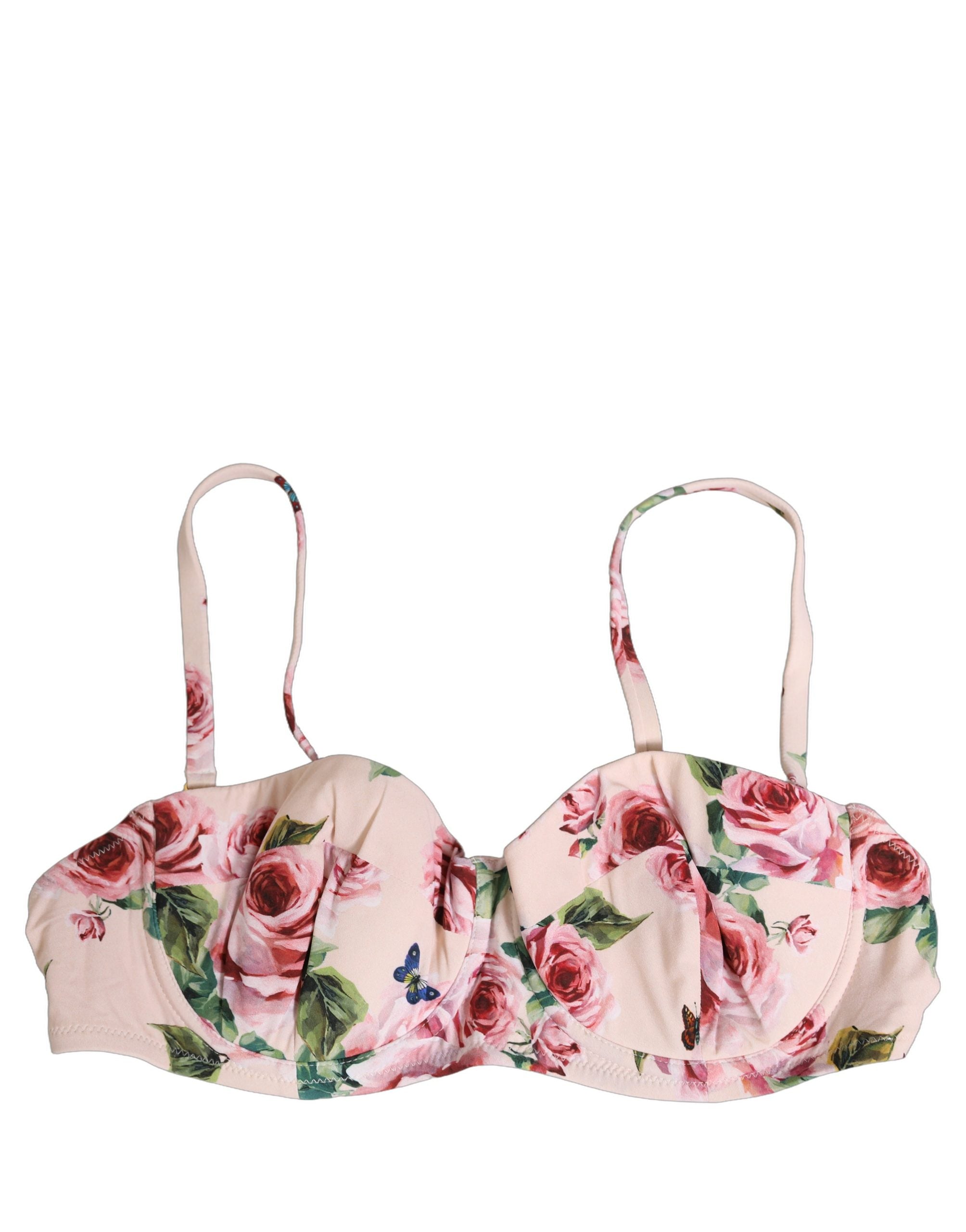 Haut de bikini à armatures Dolce & Gabbana à imprimé floral rose, parfait pour la plage et la baignade.