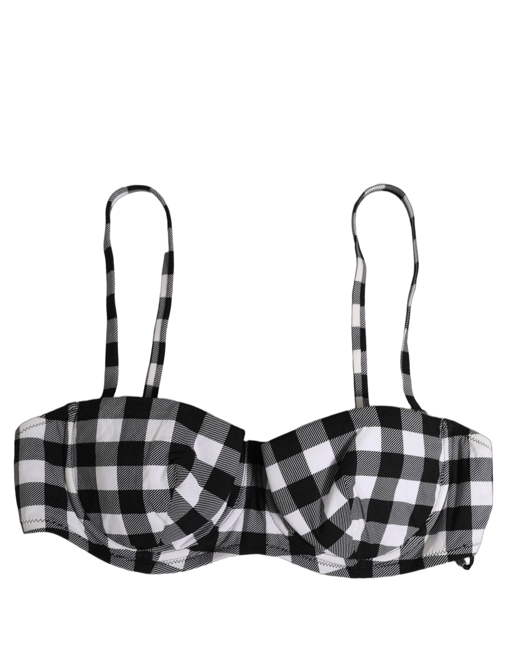 Dolce & Gabbana Schwarz Weiß Vichy-Karo Beachwear Bikinioberteil