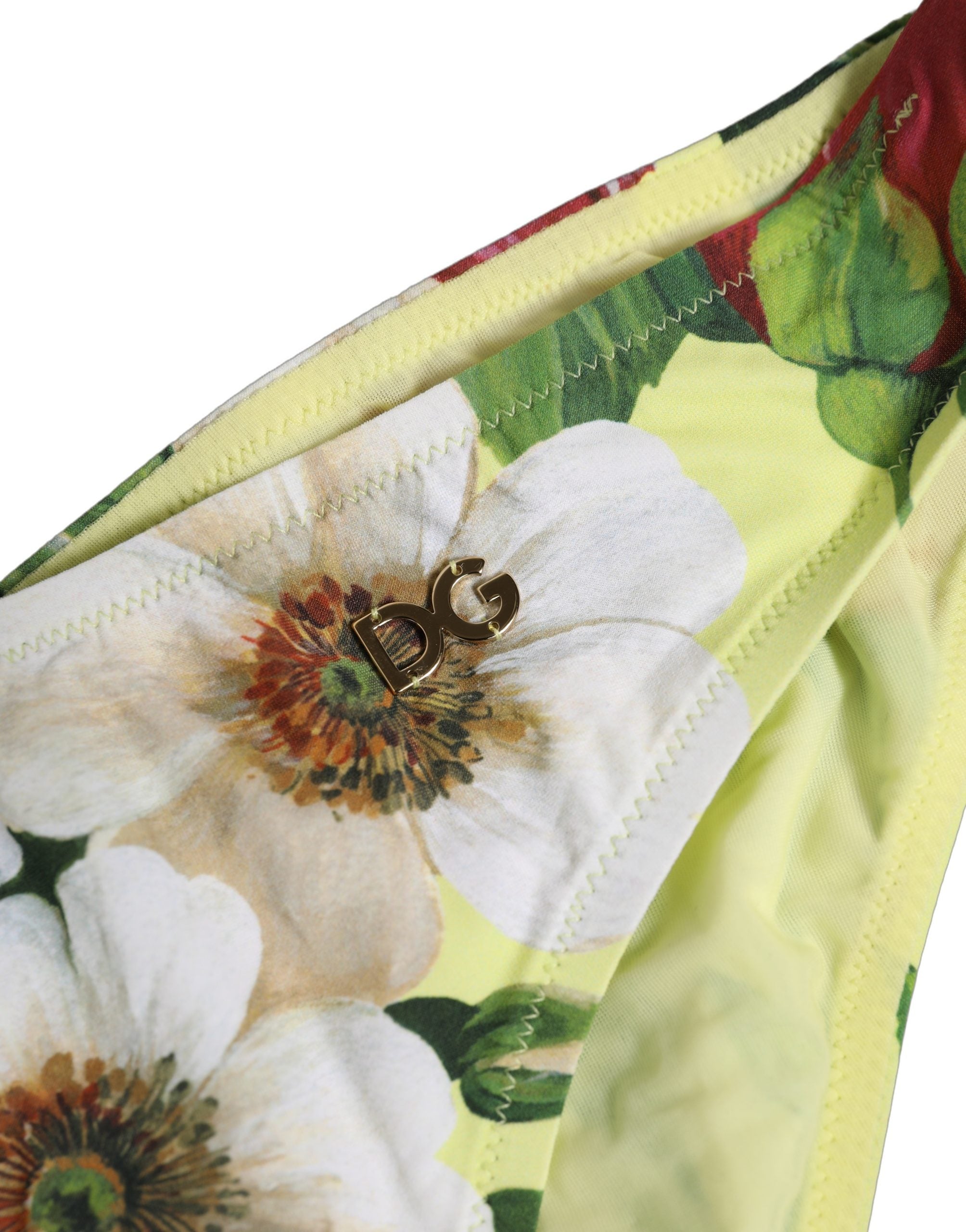 Dolce & Gabbana Gelber Bikinihose aus Nylon mit Blumenmuster