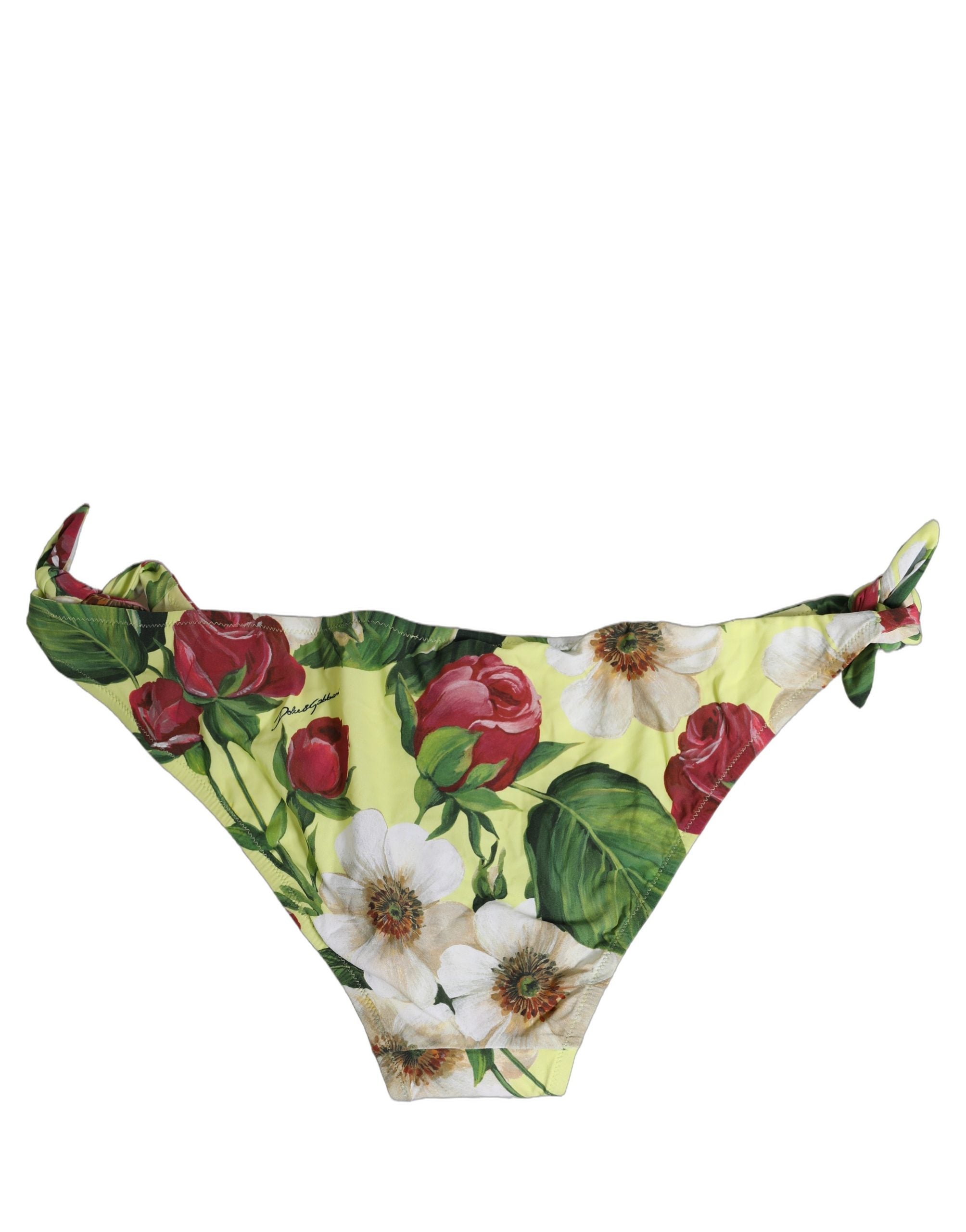 Dolce & Gabbana Gelber Bikinihose aus Nylon mit Blumenmuster
