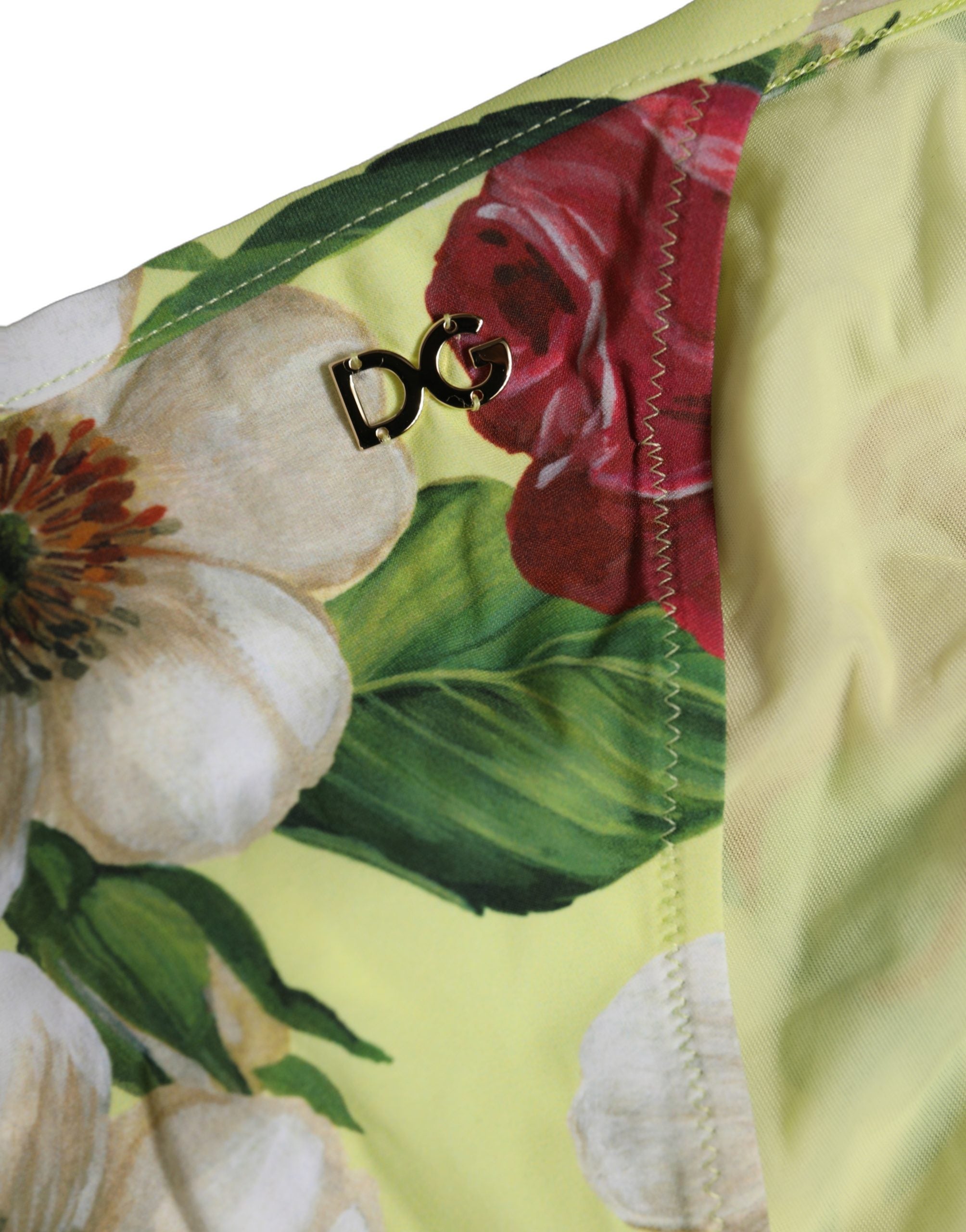 Dolce & Gabbana Gelber Bikinihose aus Nylon mit Blumenmuster