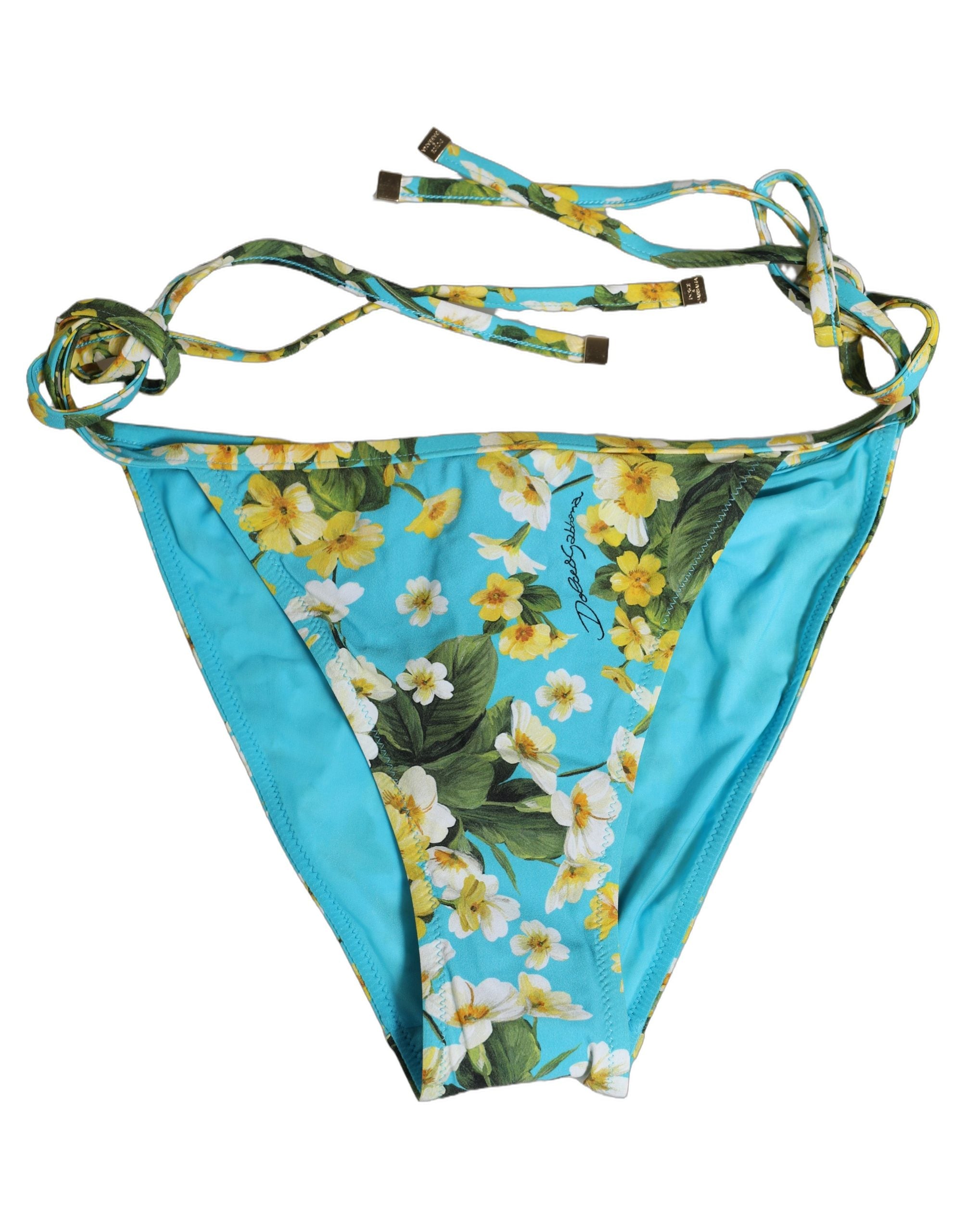 Dolce & Gabbana Badehosen-Bikiniunterteil aus Nylon mit blauem Blumenmuster