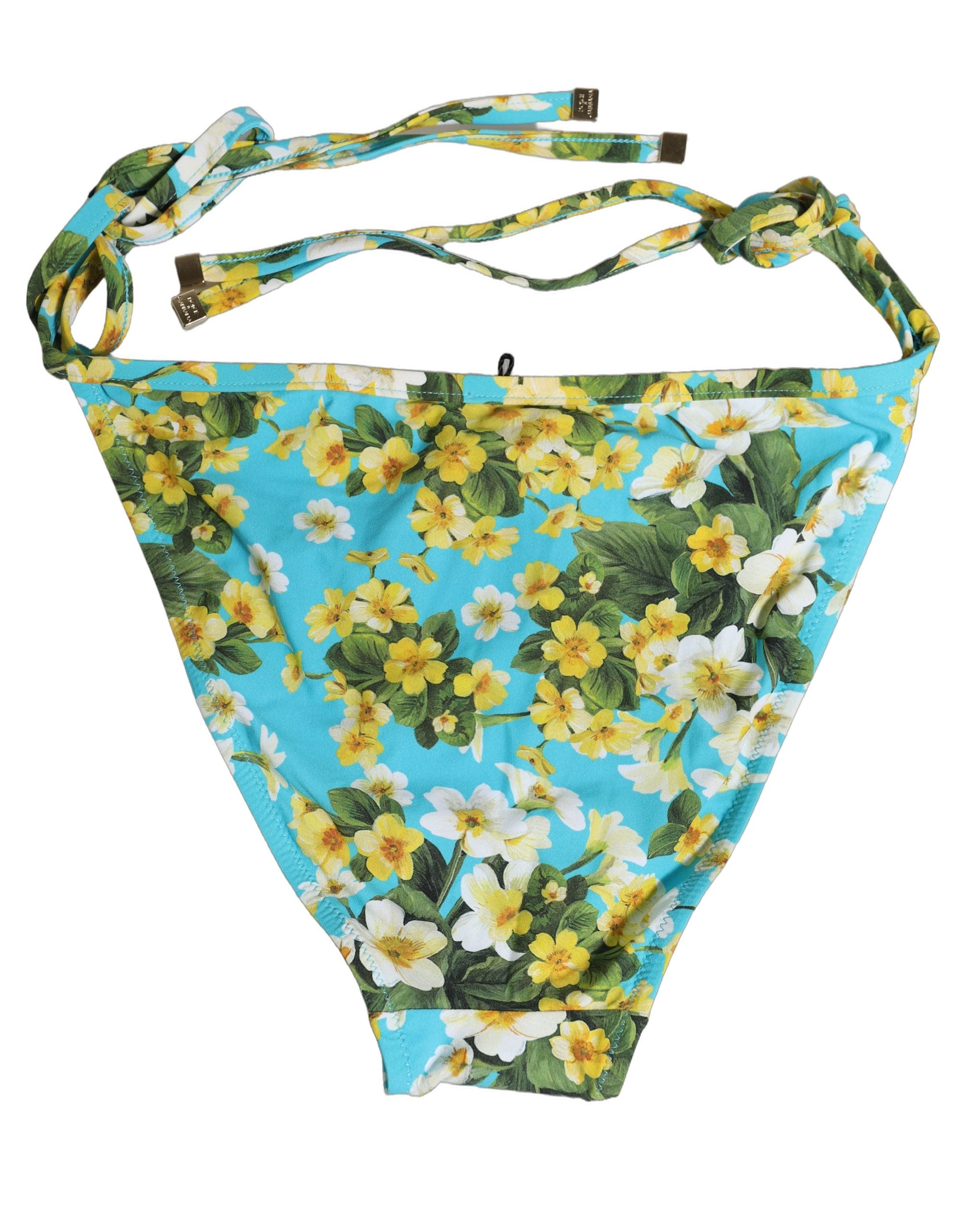 Dolce & Gabbana Badehosen-Bikiniunterteil aus Nylon mit blauem Blumenmuster