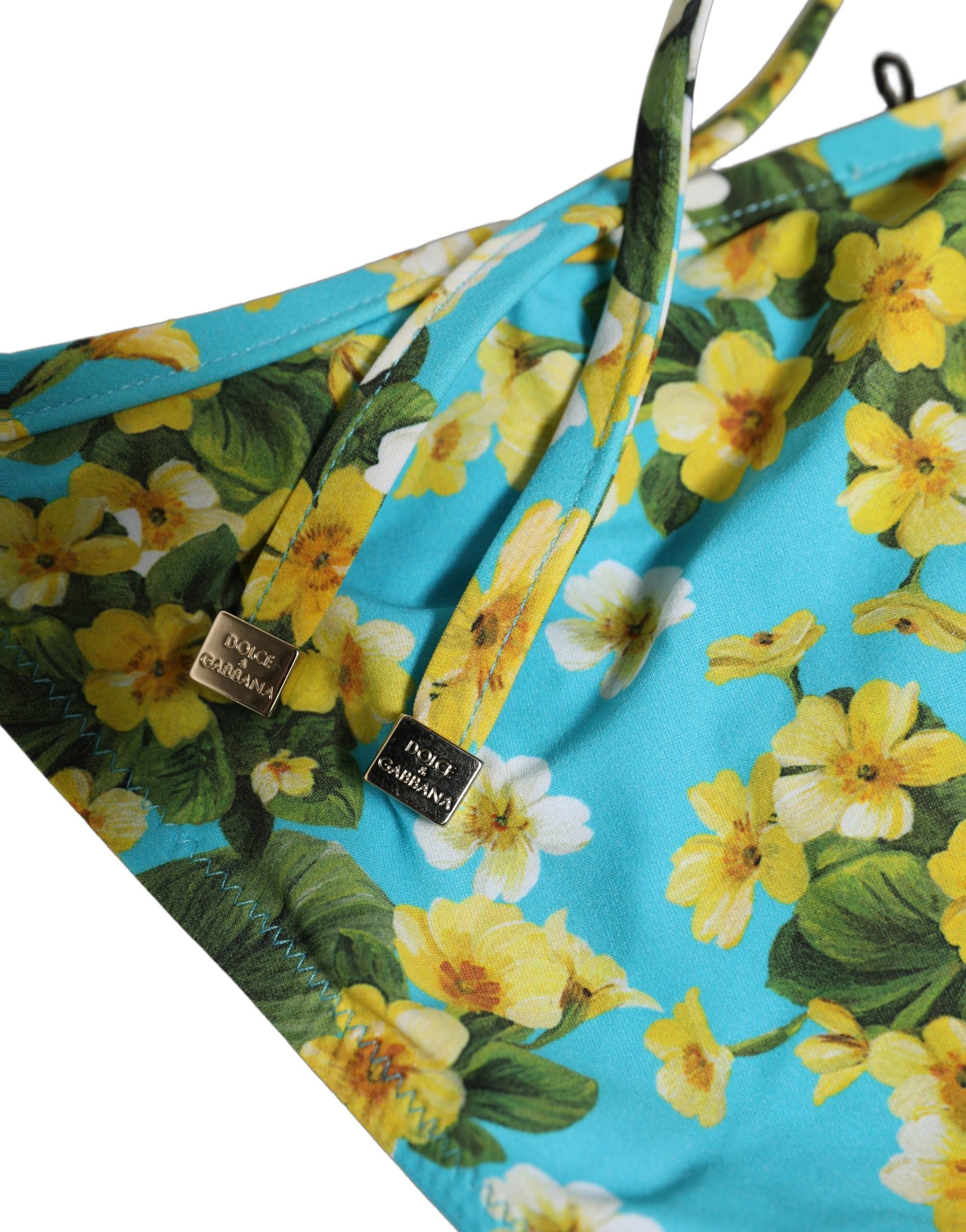 Dolce & Gabbana Badehosen-Bikiniunterteil aus Nylon mit blauem Blumenmuster
