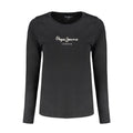 T-shirt noire en coton pour femmes de la marque Pepe Jeans, coupe classique, porté avec des détails de style décontracté.