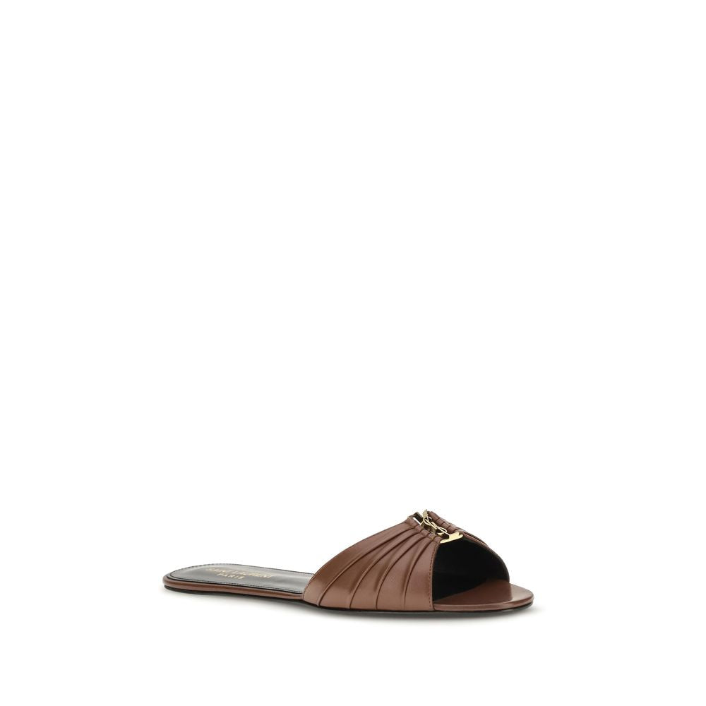 Saint Laurent braune Kalbsleder-Pantoletten Bos Taurus