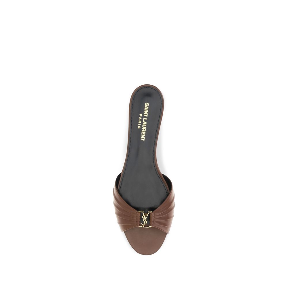 Saint Laurent braune Kalbsleder-Pantoletten Bos Taurus