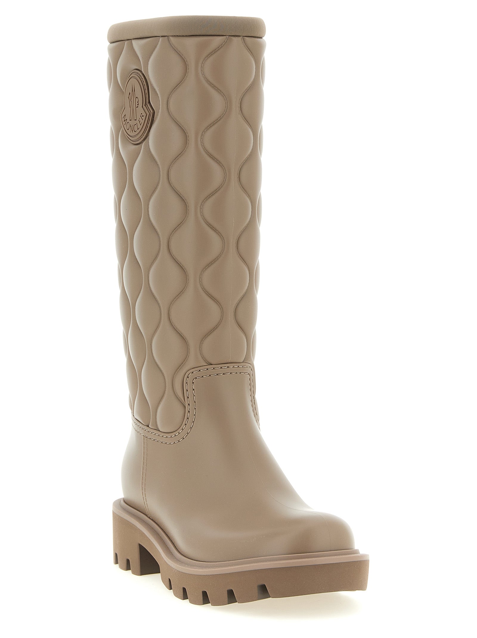 Moncler Beigefarbene PVC-Overknee-Stiefel