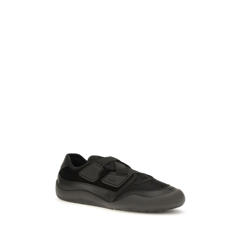Prada Black Calf Leather Bos Taurus Sportschuhe