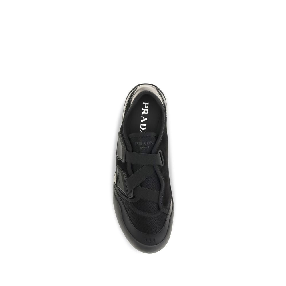Prada Black Calf Leather Bos Taurus Sportschuhe