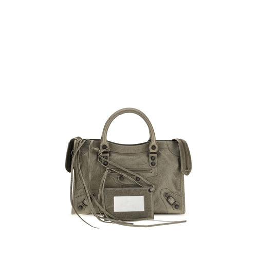 Sac à main Balenciaga Bicolor en cuir d'agneau ovis Aries, design élégant avec poignées en cuir noir et beige.