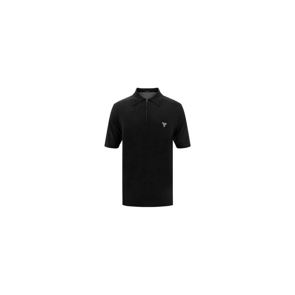Prada Schwarzes Poloshirt aus Wolle Oves Aries