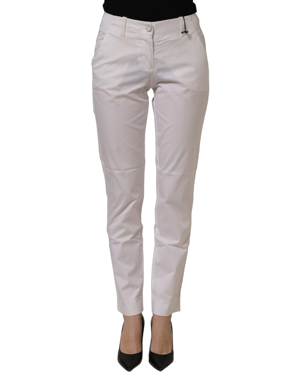 Armani Jeans White Mid Waist Cotton Stretch Trouser Pants