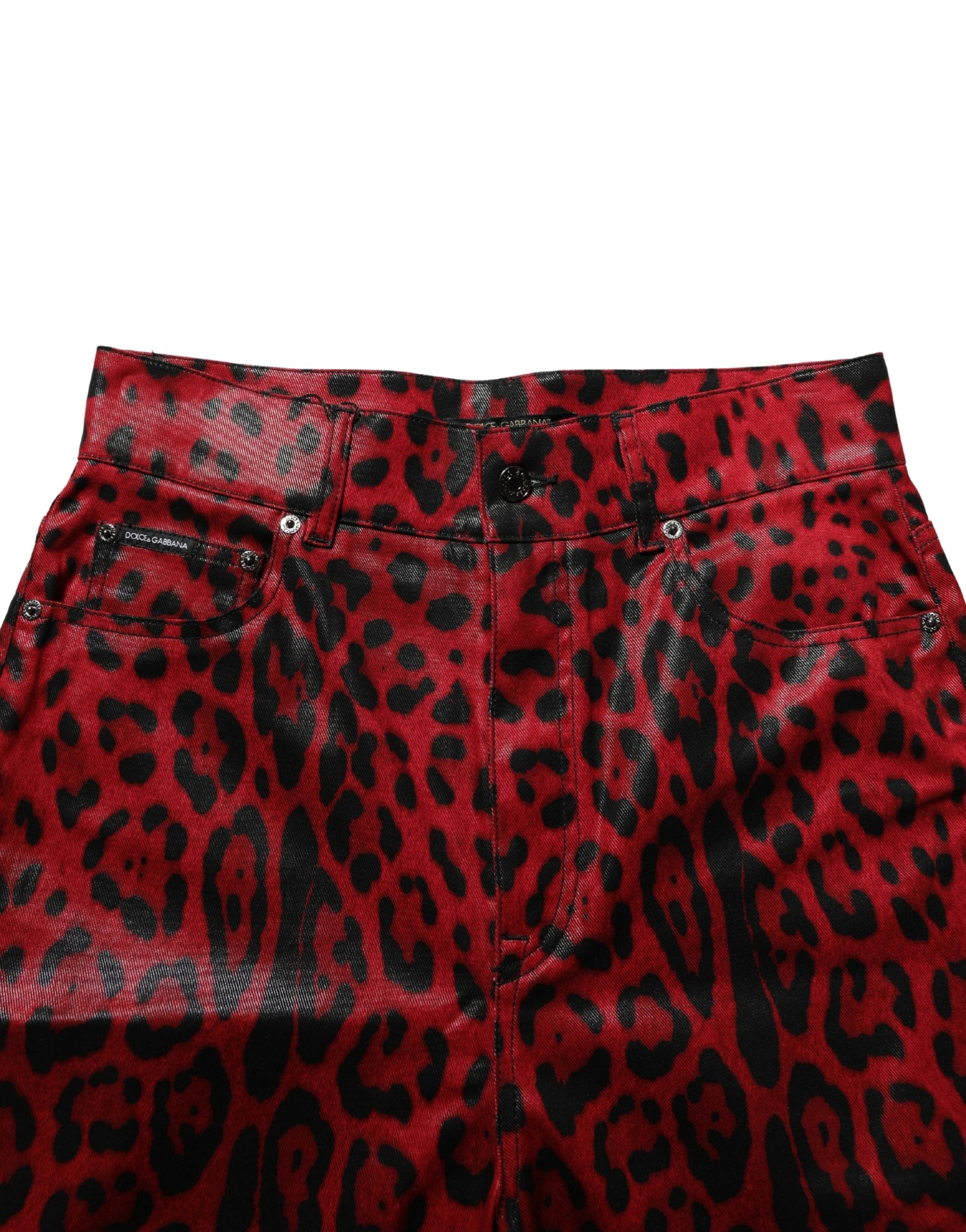 Dolce & Gabbana Red Leopard Cotton 5 Pockets Trouser Jeans