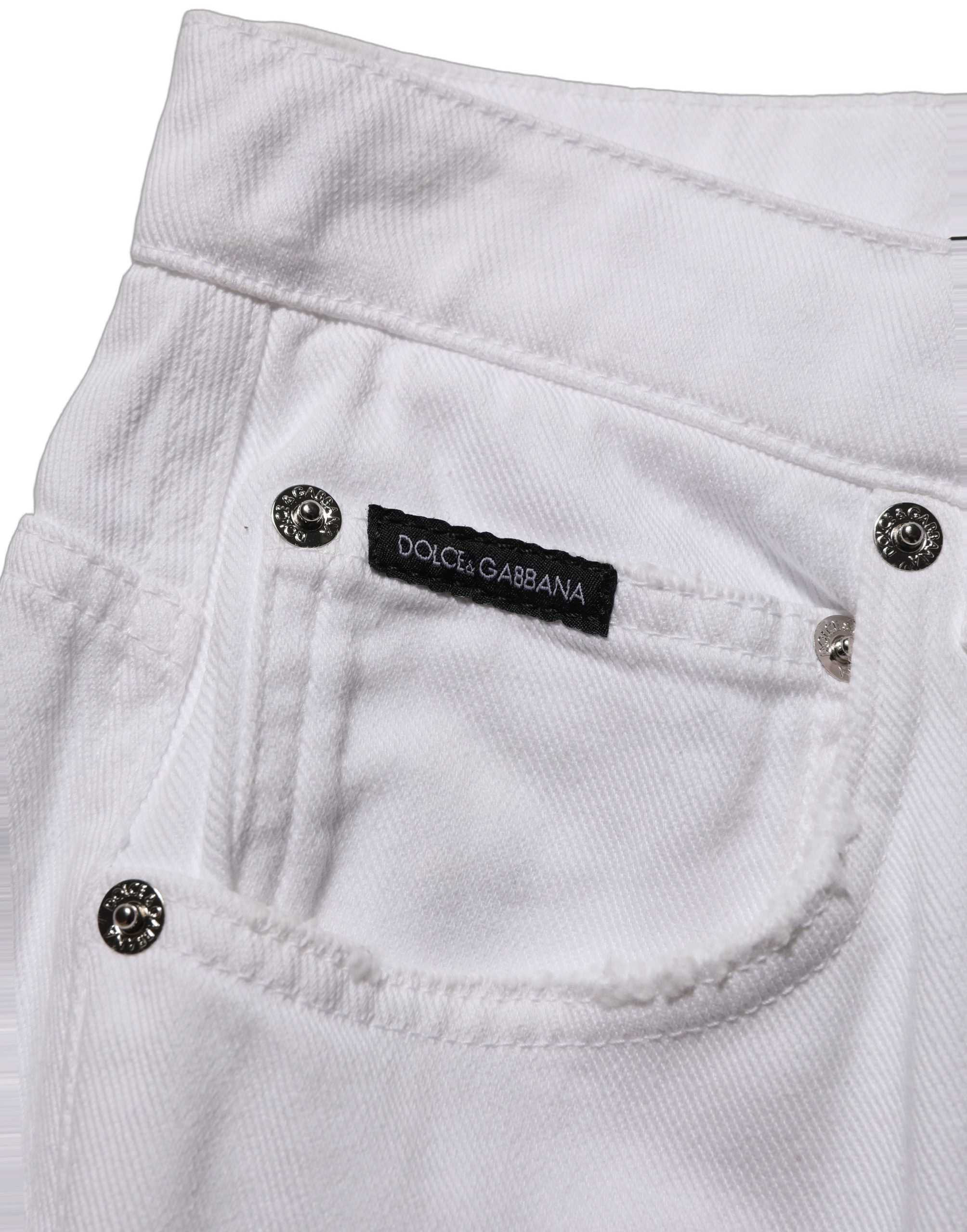 Dolce & Gabbana White Cotton Stretch Wide Leg Denim Jeans