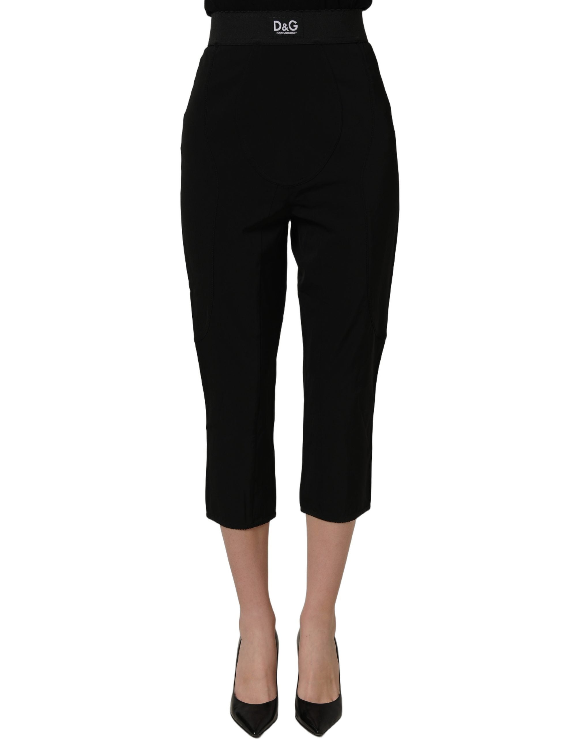 Dolce & Gabbana Black Viscose High Waist Capri Trouser Pants