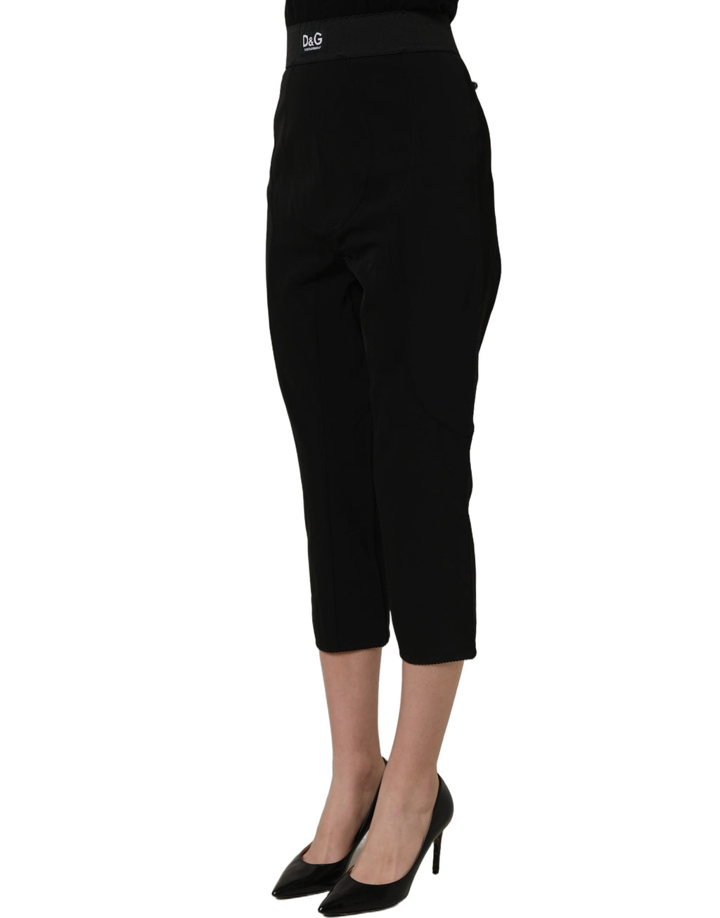 Dolce & Gabbana Black Viscose High Waist Capri Trouser Pants