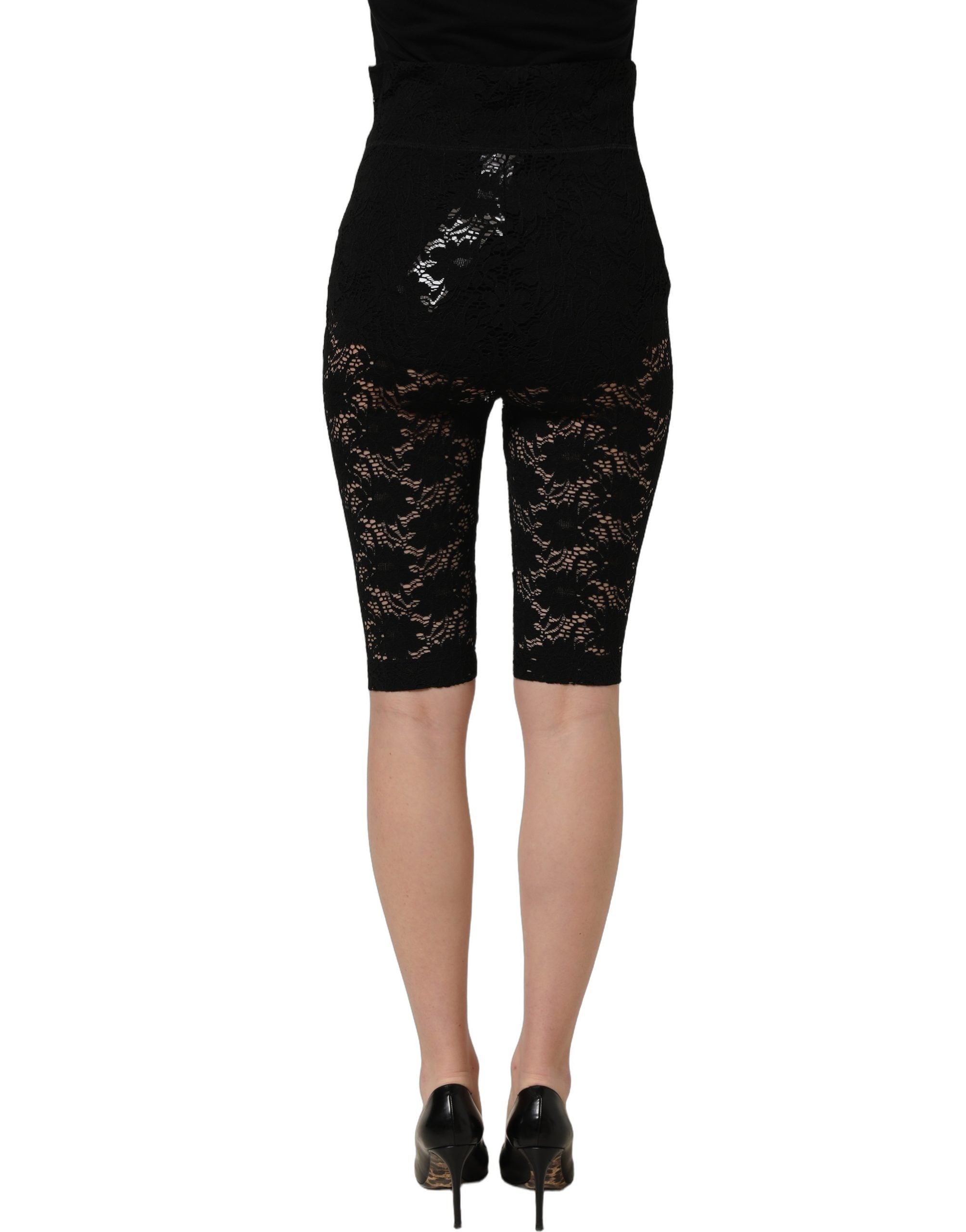 Dolce & Gabbana Black High Waist Sheer Floral Lace Shorts