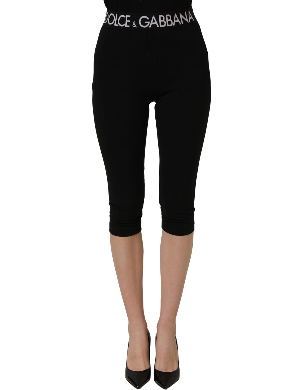 Dolce & Gabbana Black Cotton HighWaist Cropped Leggings Pants