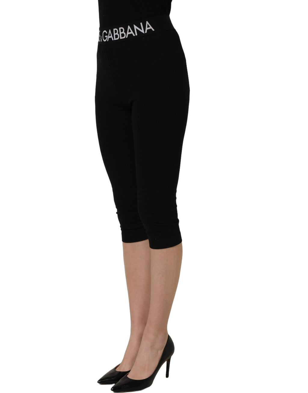 Dolce & Gabbana Black Cotton HighWaist Cropped Leggings Pants