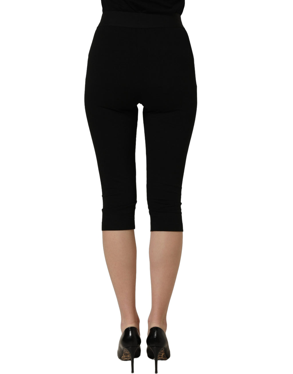 Dolce & Gabbana Black Cotton HighWaist Cropped Leggings Pants