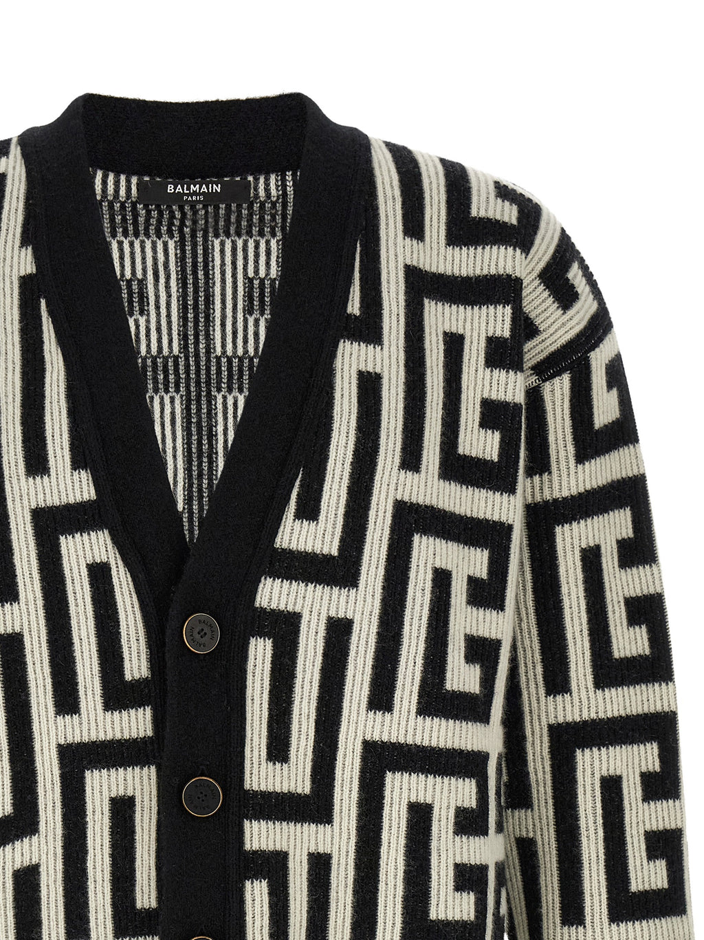 Balmain Bicolor Merino Wool Cardigan