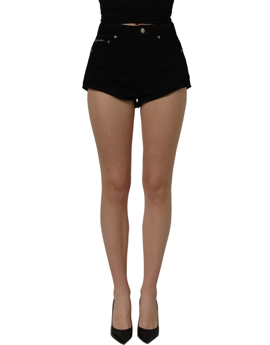 Dolce & Gabbana Black Cotton Mid Rise Denim Hot Pants Shorts